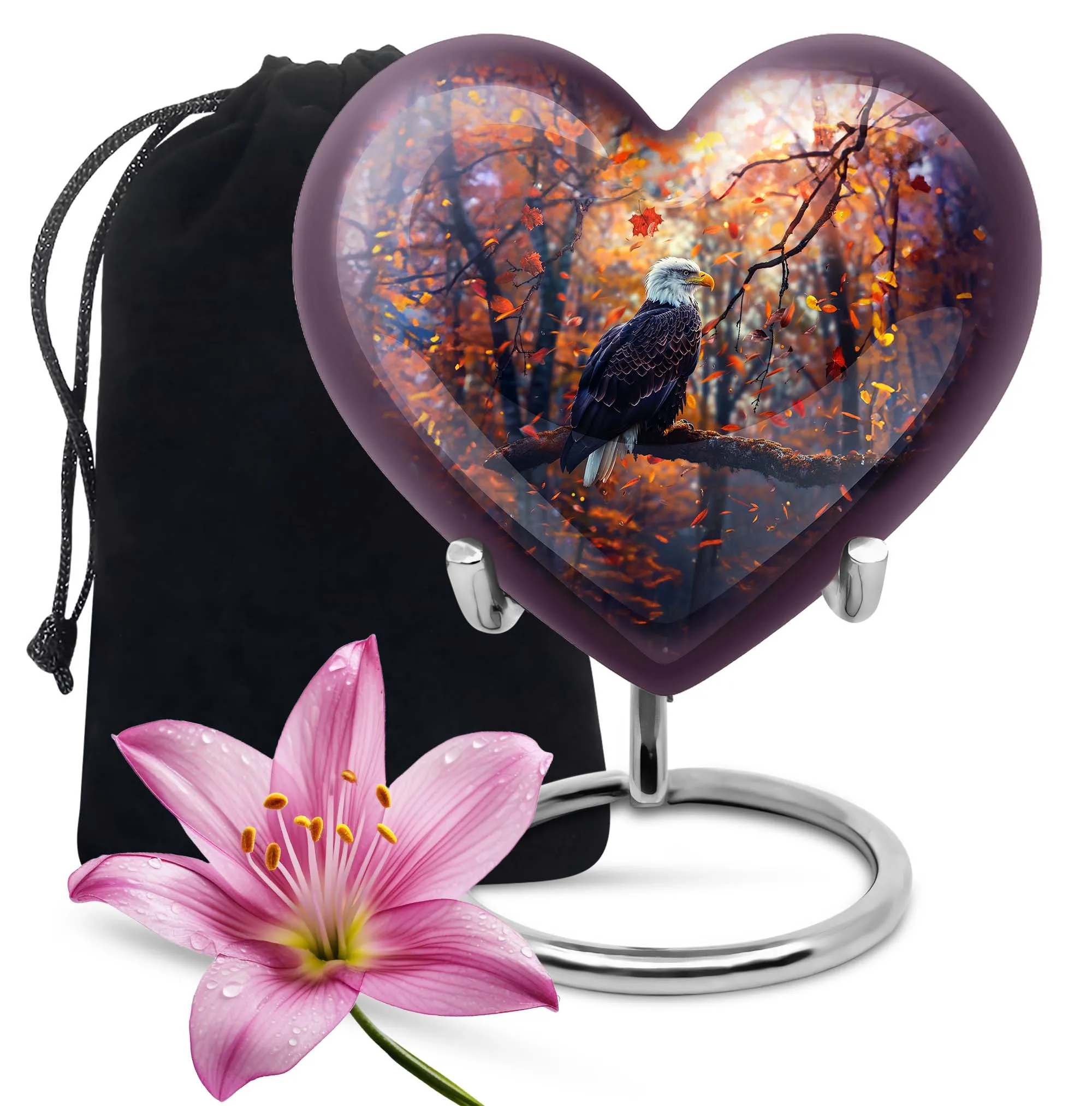 EAGLE Cremation Urn - Majestic Heart and Howling Wolf Design
