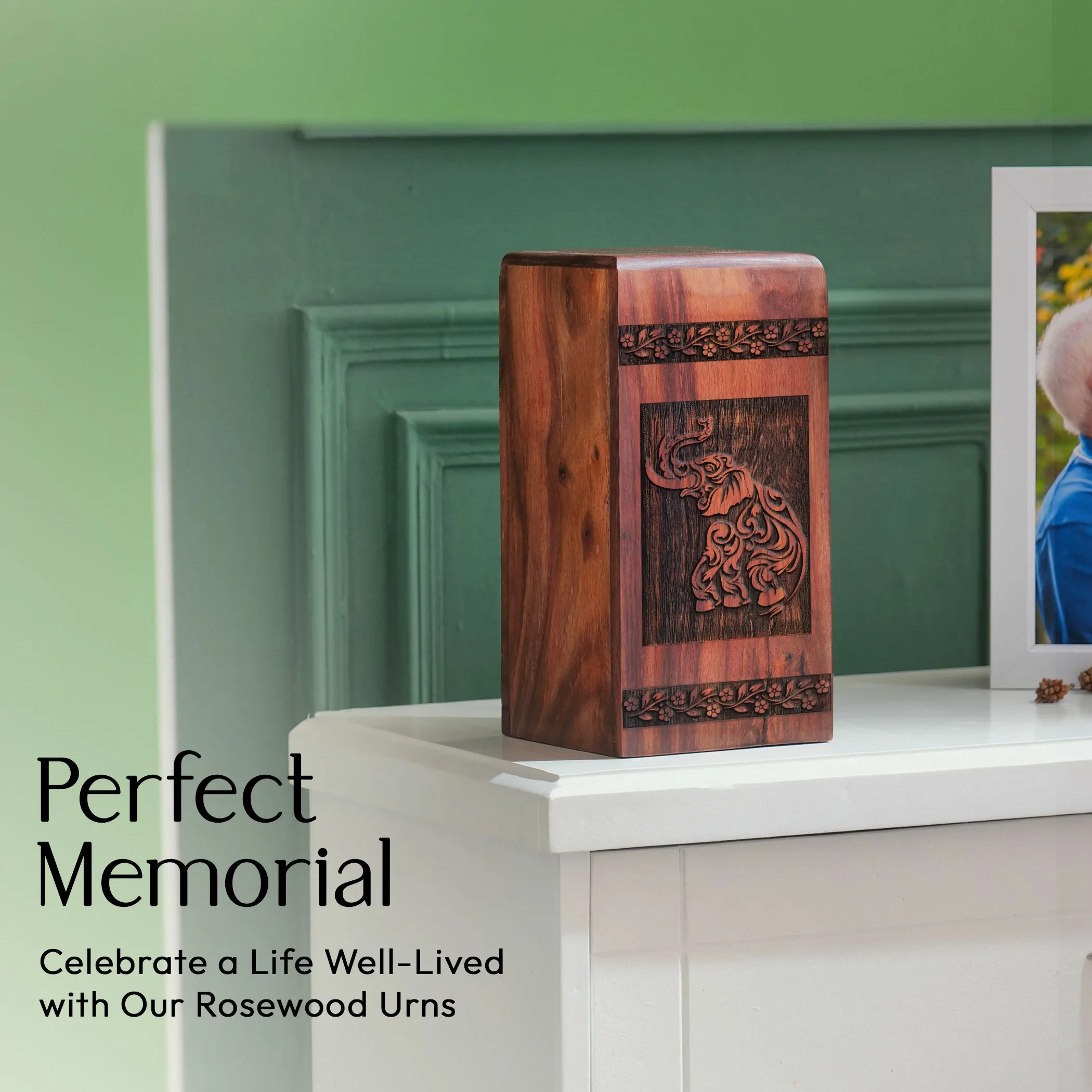 Elephant Wood Urns for Cremation - Large, Adult Burial Urns for Ashes