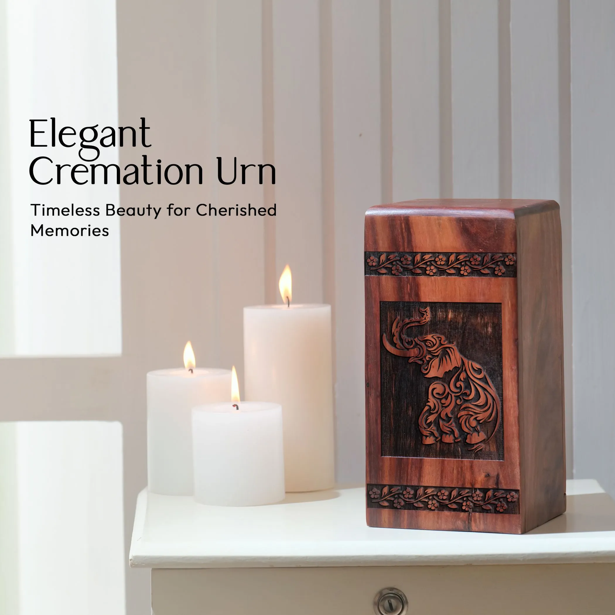 Elephant Wood Urns for Cremation - Large, Adult Burial Urns for Ashes