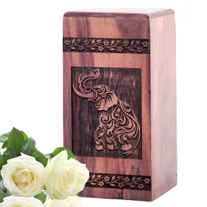 Elephant Wood Urns for Cremation - Large, Adult Burial Urns for Ashes