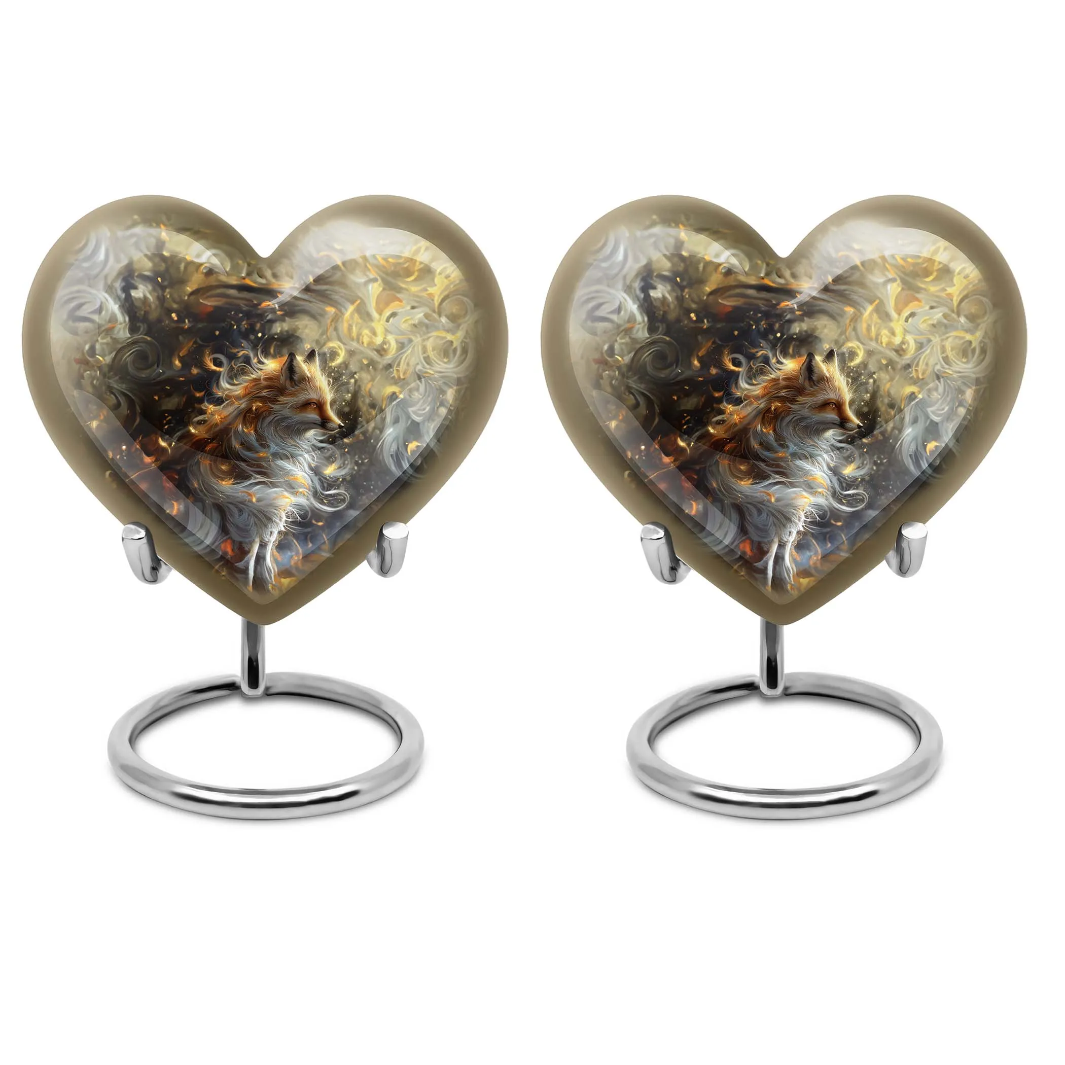 Fox Memorial Tribute: Heart Urn for Human Ashes