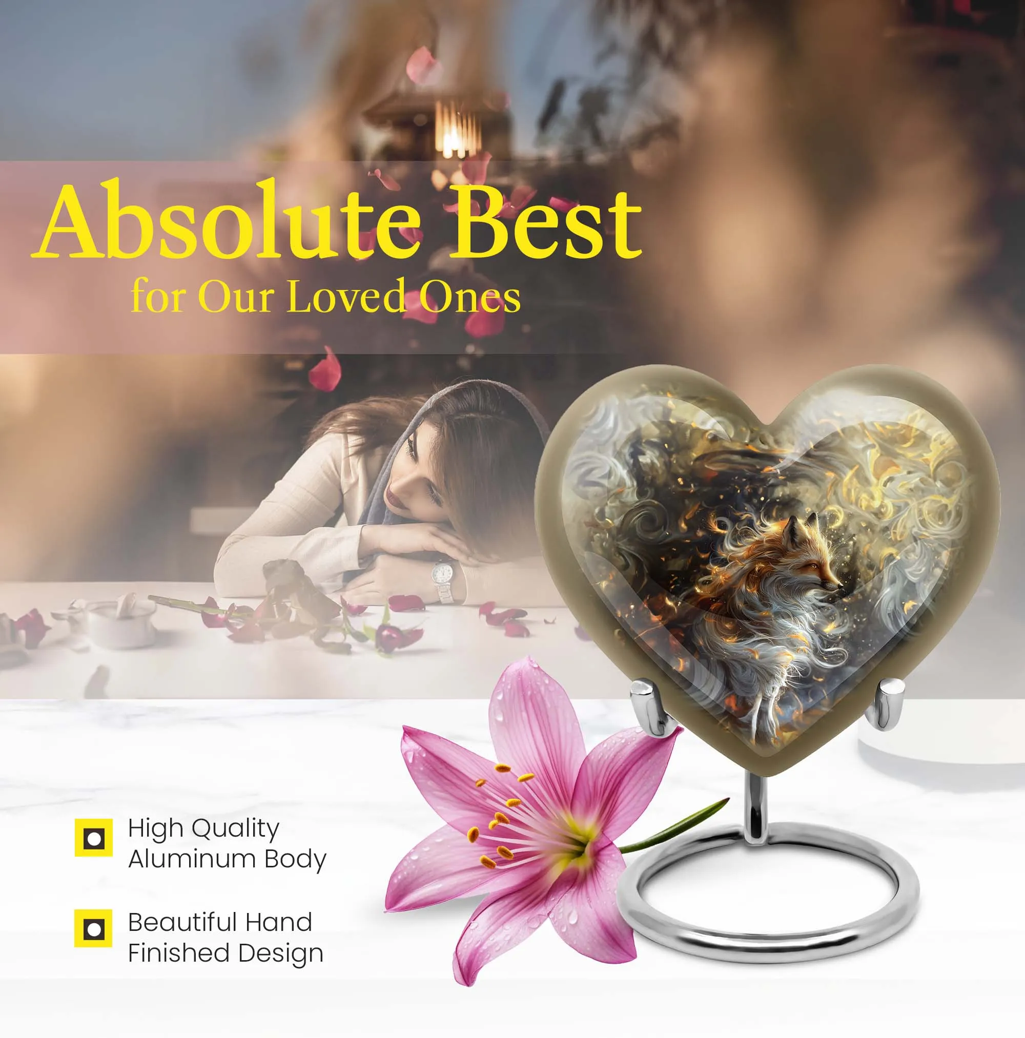 Fox Memorial Tribute: Heart Urn for Human Ashes