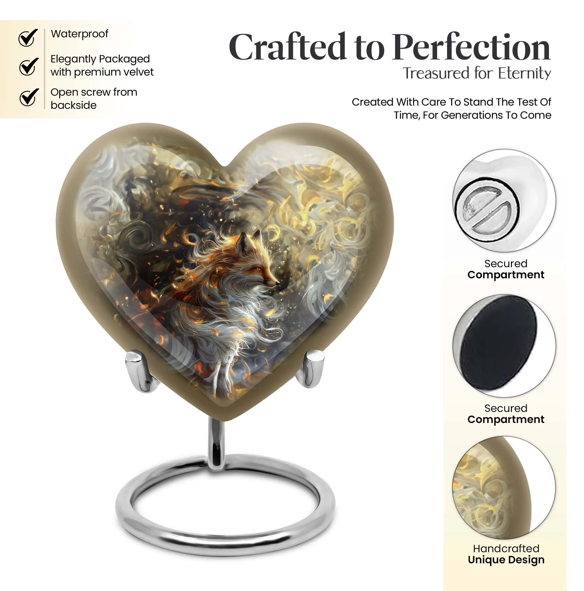 Fox Memorial Tribute: Heart Urn for Human Ashes