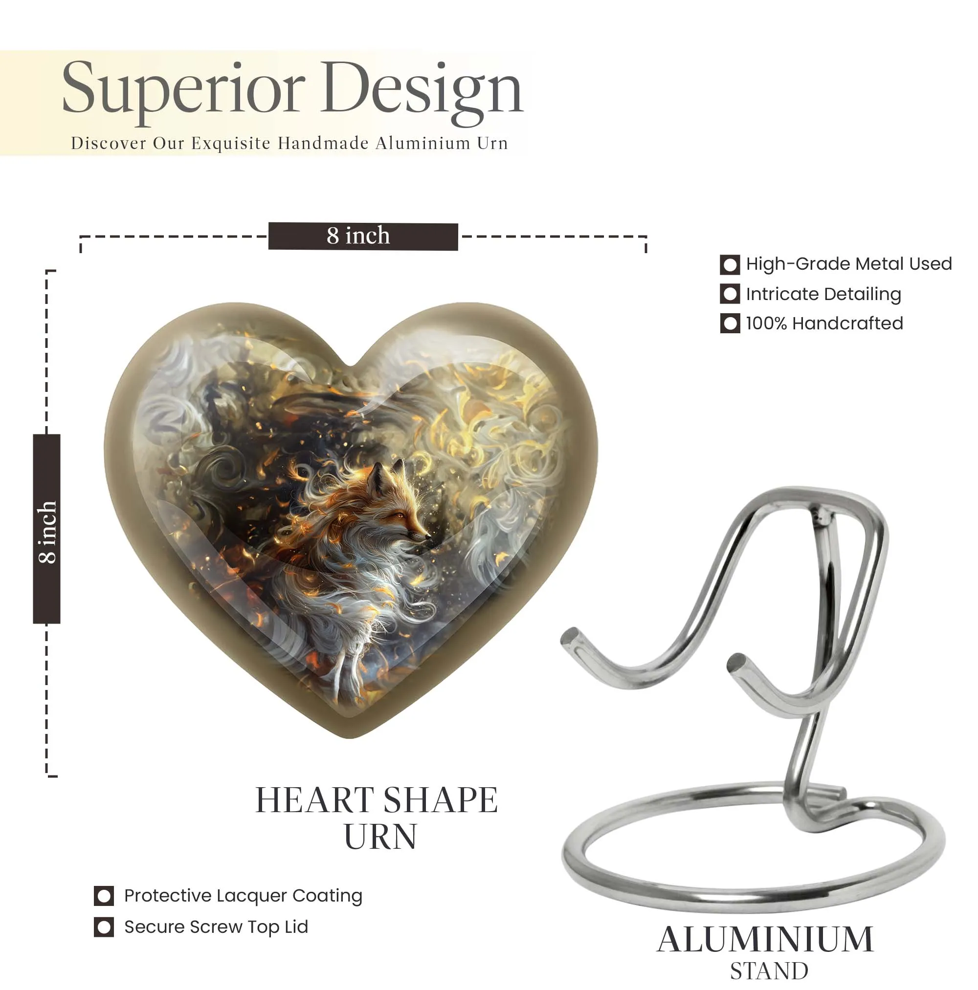 Fox Memorial Tribute: Heart Urn for Human Ashes