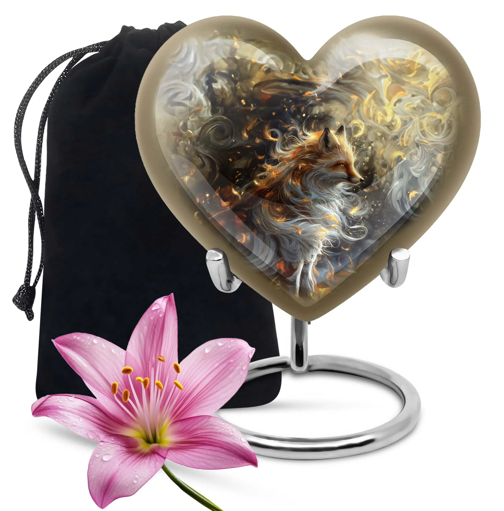 Fox Memorial Tribute: Heart Urn for Human Ashes