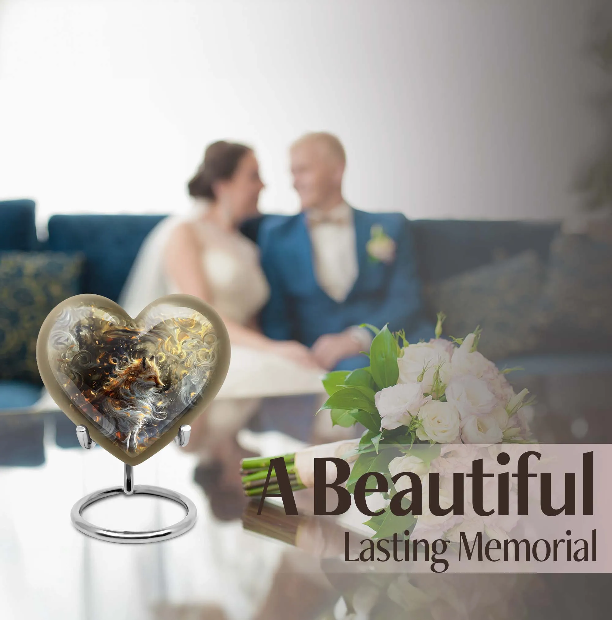 Fox Memorial Tribute: Heart Urn for Human Ashes