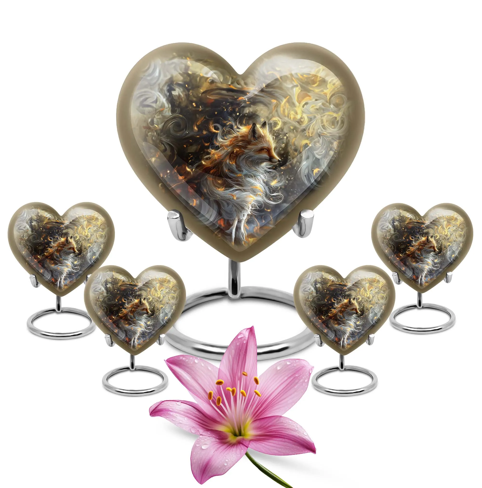 Fox Memorial Tribute: Heart Urn for Human Ashes