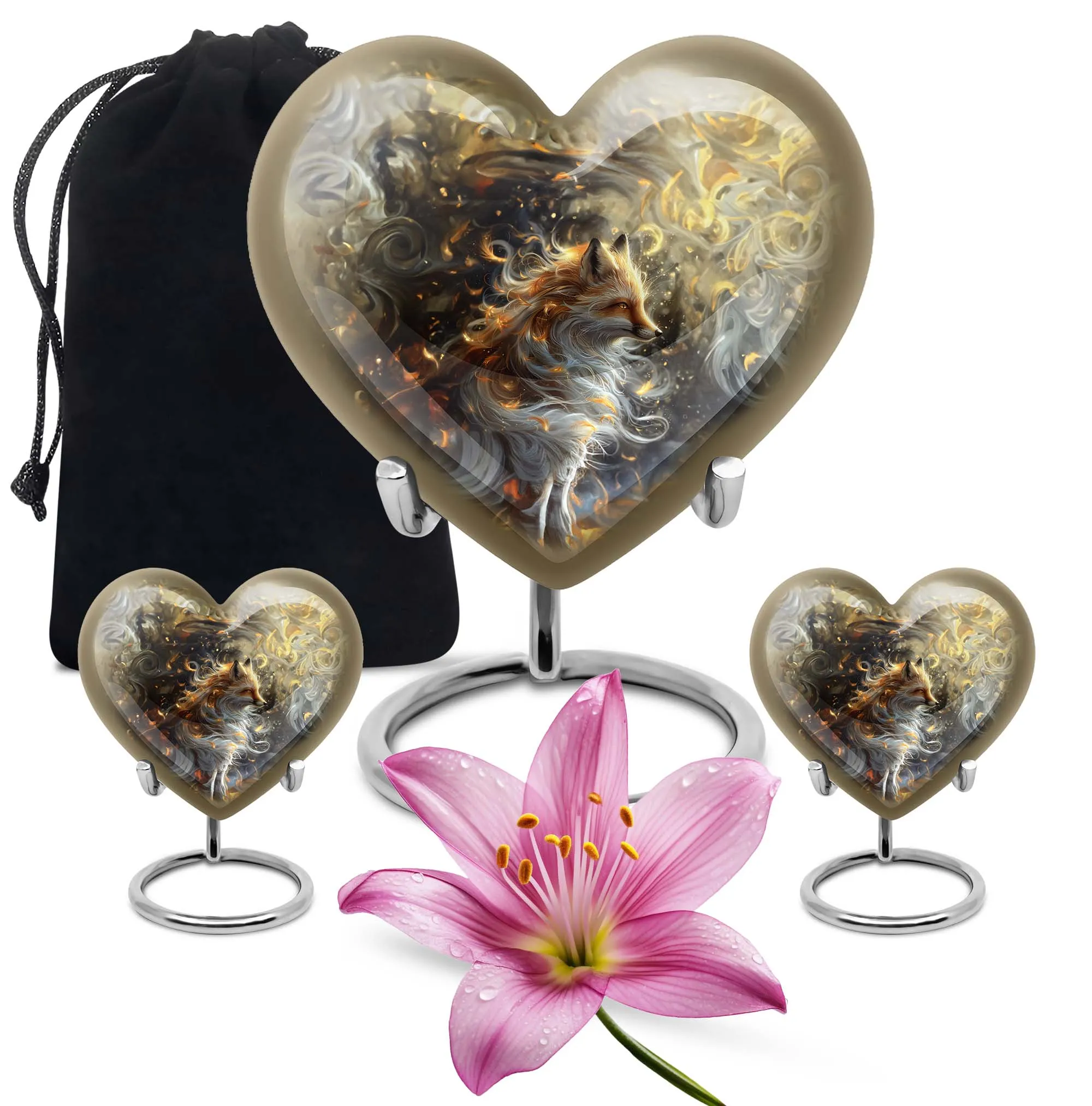 Fox Memorial Tribute: Heart Urn for Human Ashes