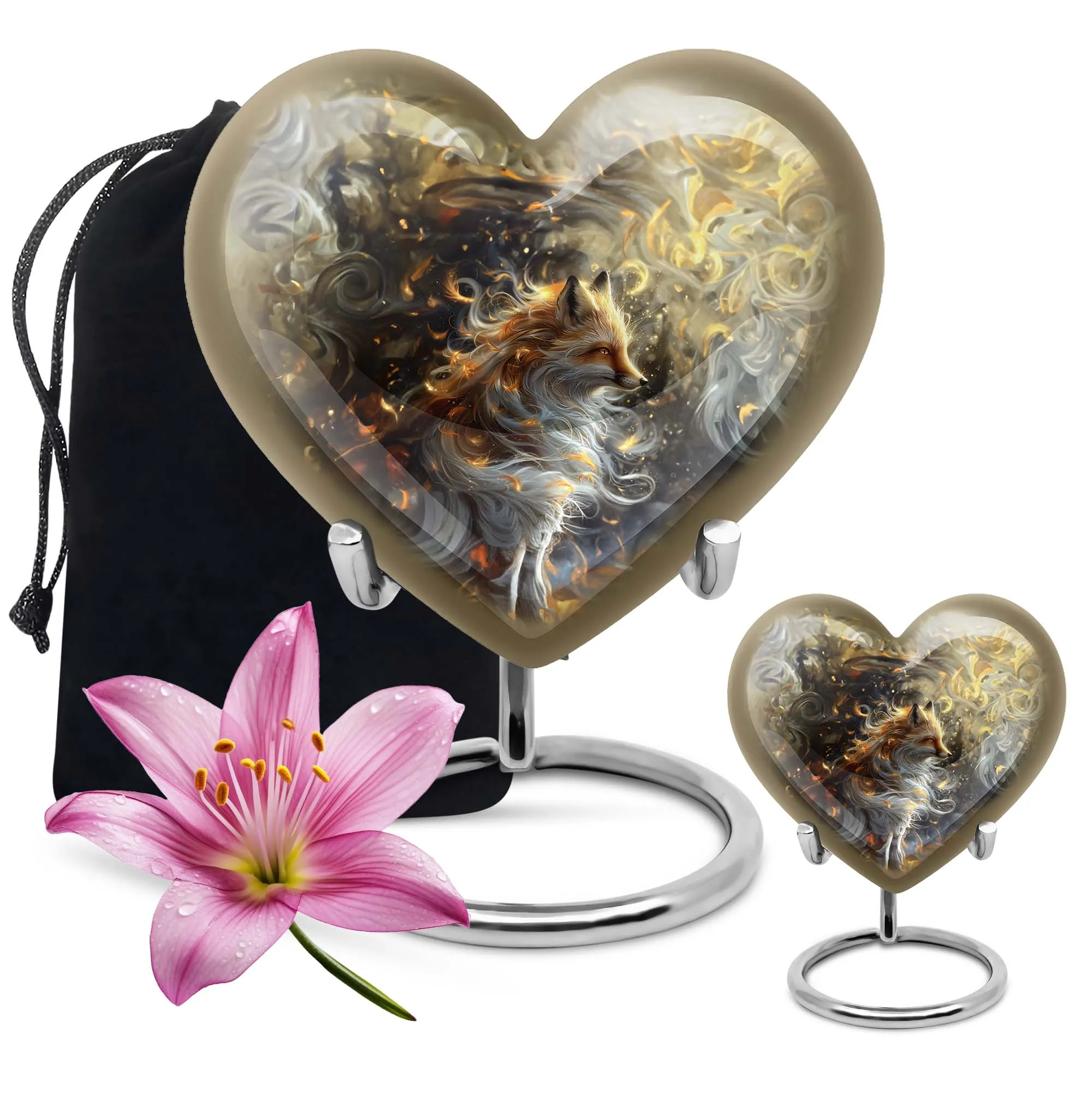 Fox Memorial Tribute: Heart Urn for Human Ashes