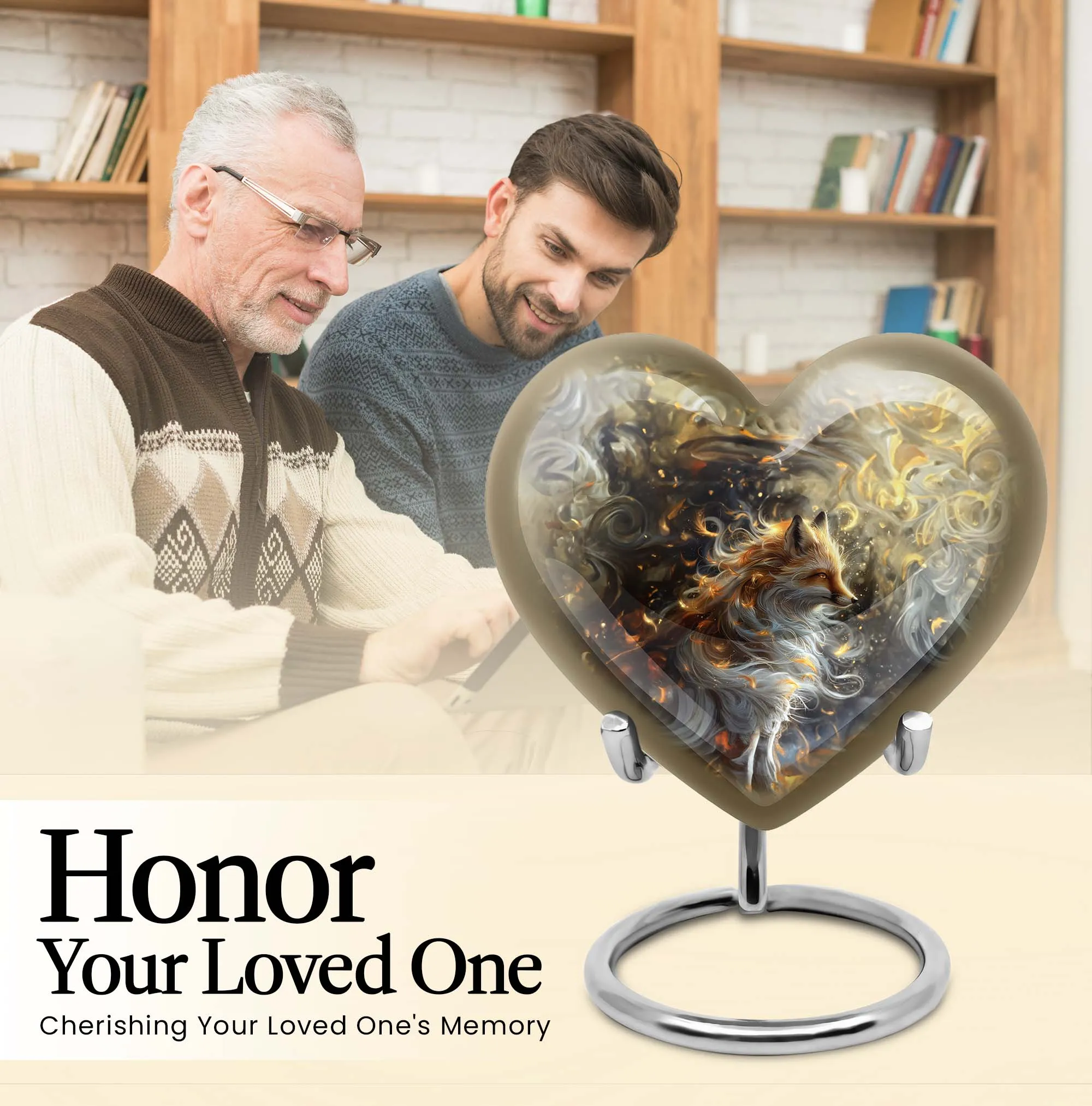 Fox Memorial Tribute: Heart Urn for Human Ashes