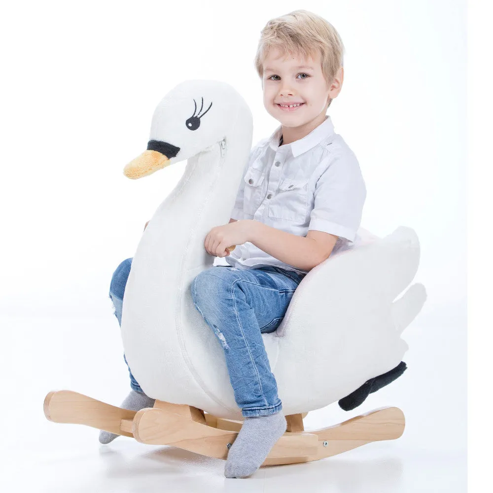 Gerardo's Toys - Little Rockers Swan - Plush Wooden Ride-On Rocker, Musical