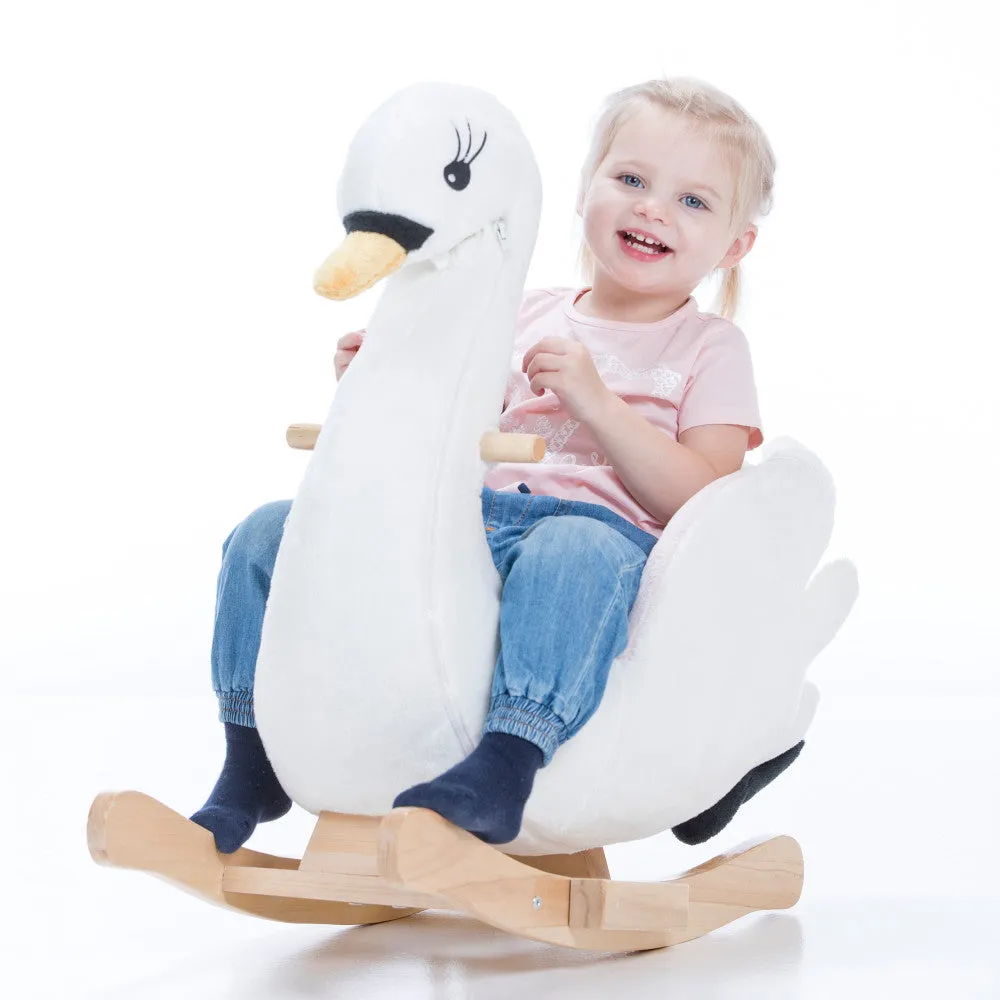 Gerardo's Toys - Little Rockers Swan - Plush Wooden Ride-On Rocker, Musical