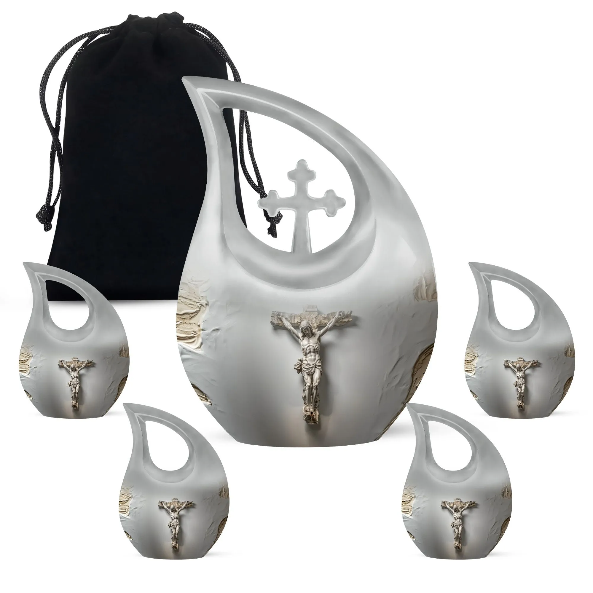 Jesus-Cross Drop: Memorial Small Urn for Human Ashes
