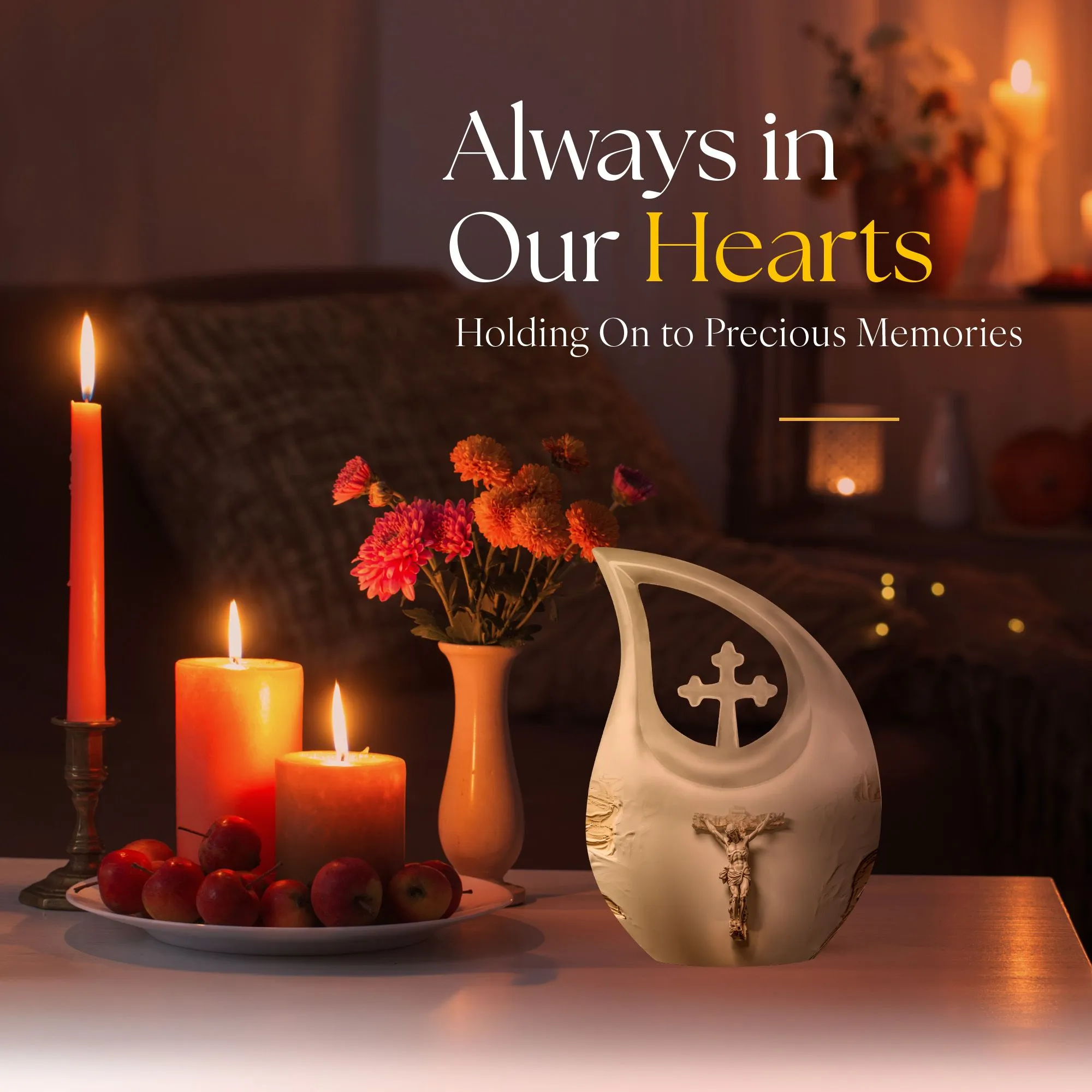 Jesus-Cross Drop: Memorial Small Urn for Human Ashes