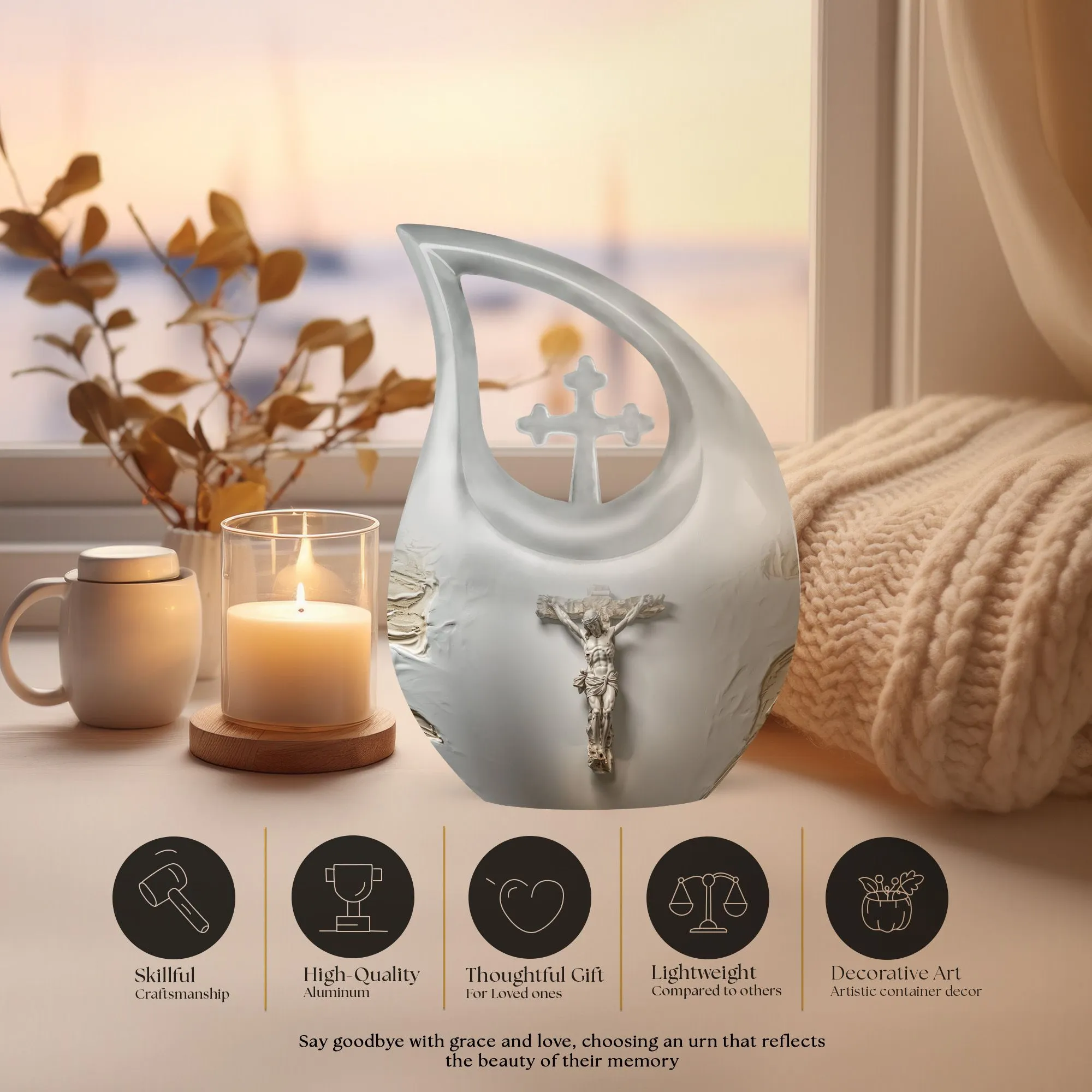 Jesus-Cross Drop: Memorial Small Urn for Human Ashes