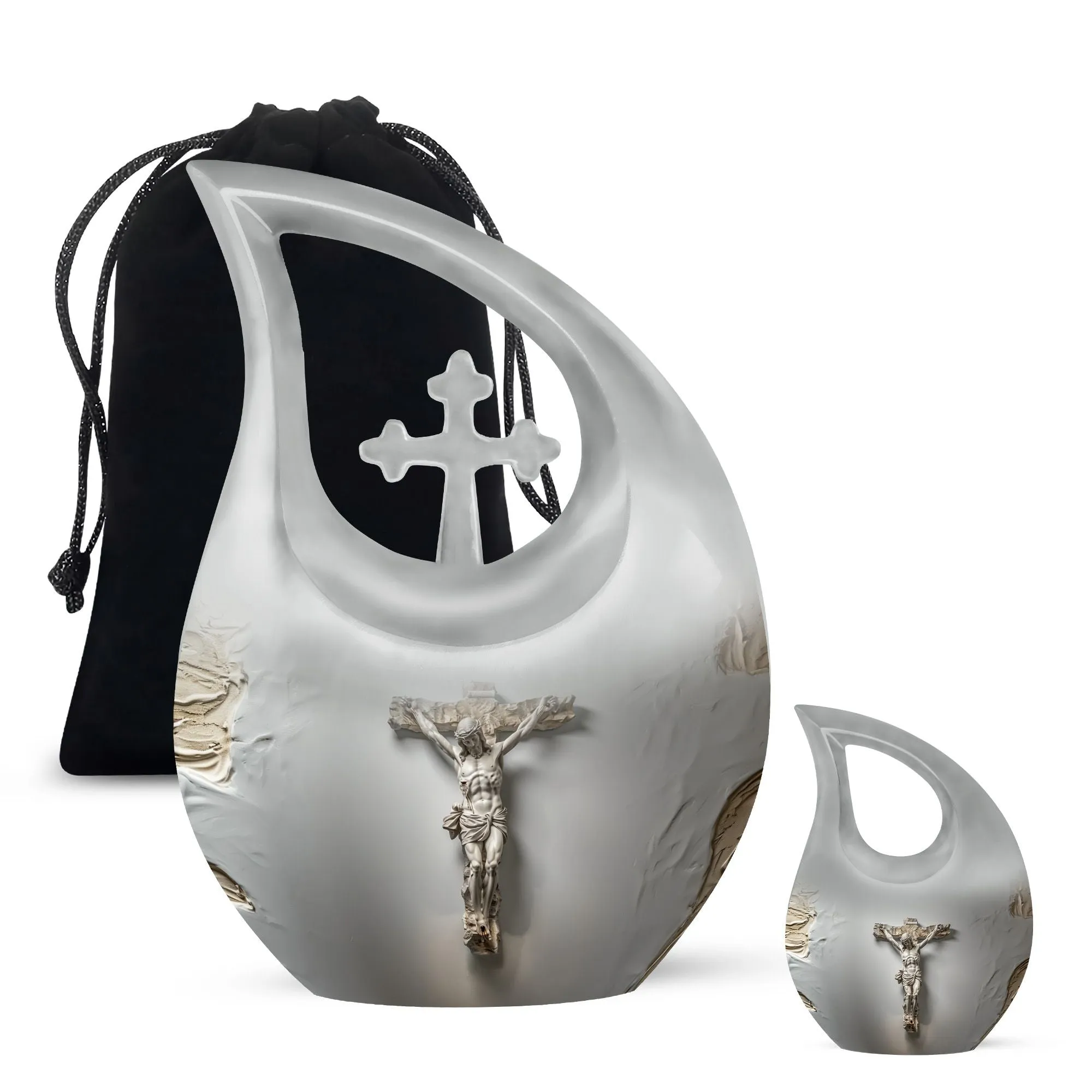 Jesus-Cross Drop: Memorial Small Urn for Human Ashes