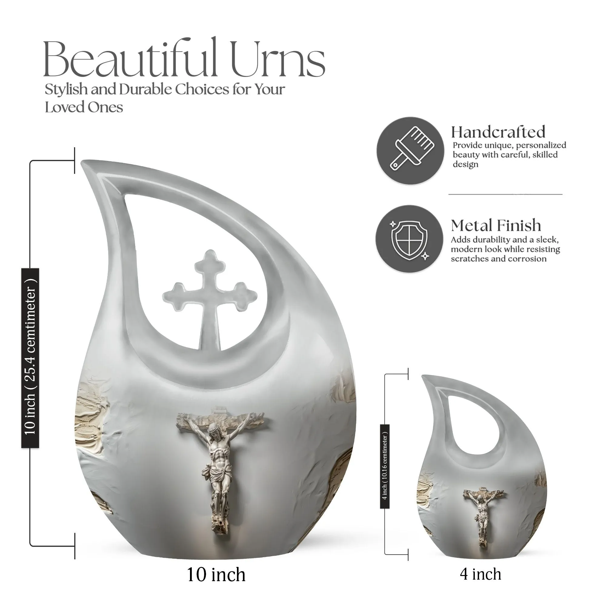 Jesus-Cross Drop: Memorial Small Urn for Human Ashes