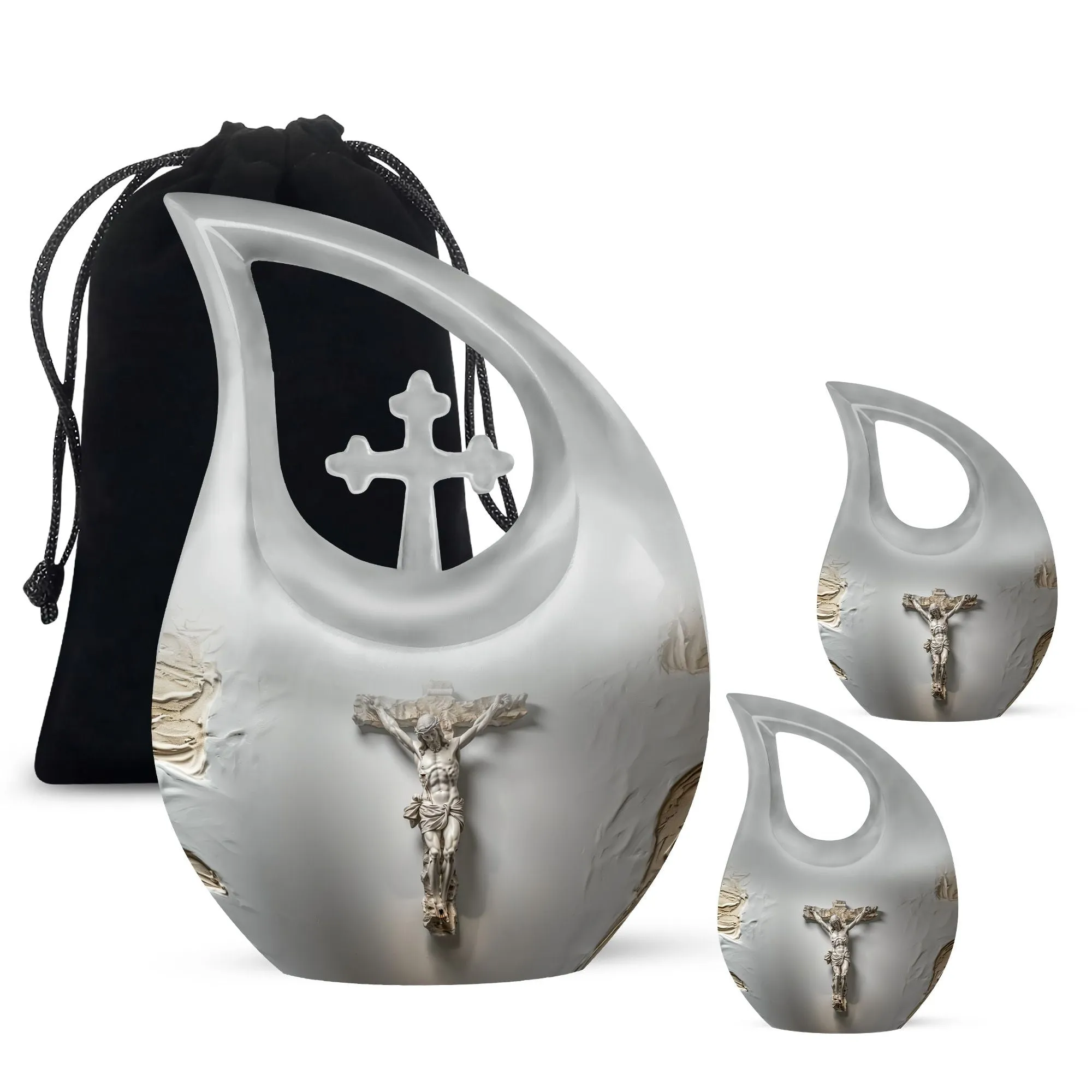 Jesus-Cross Drop: Memorial Small Urn for Human Ashes