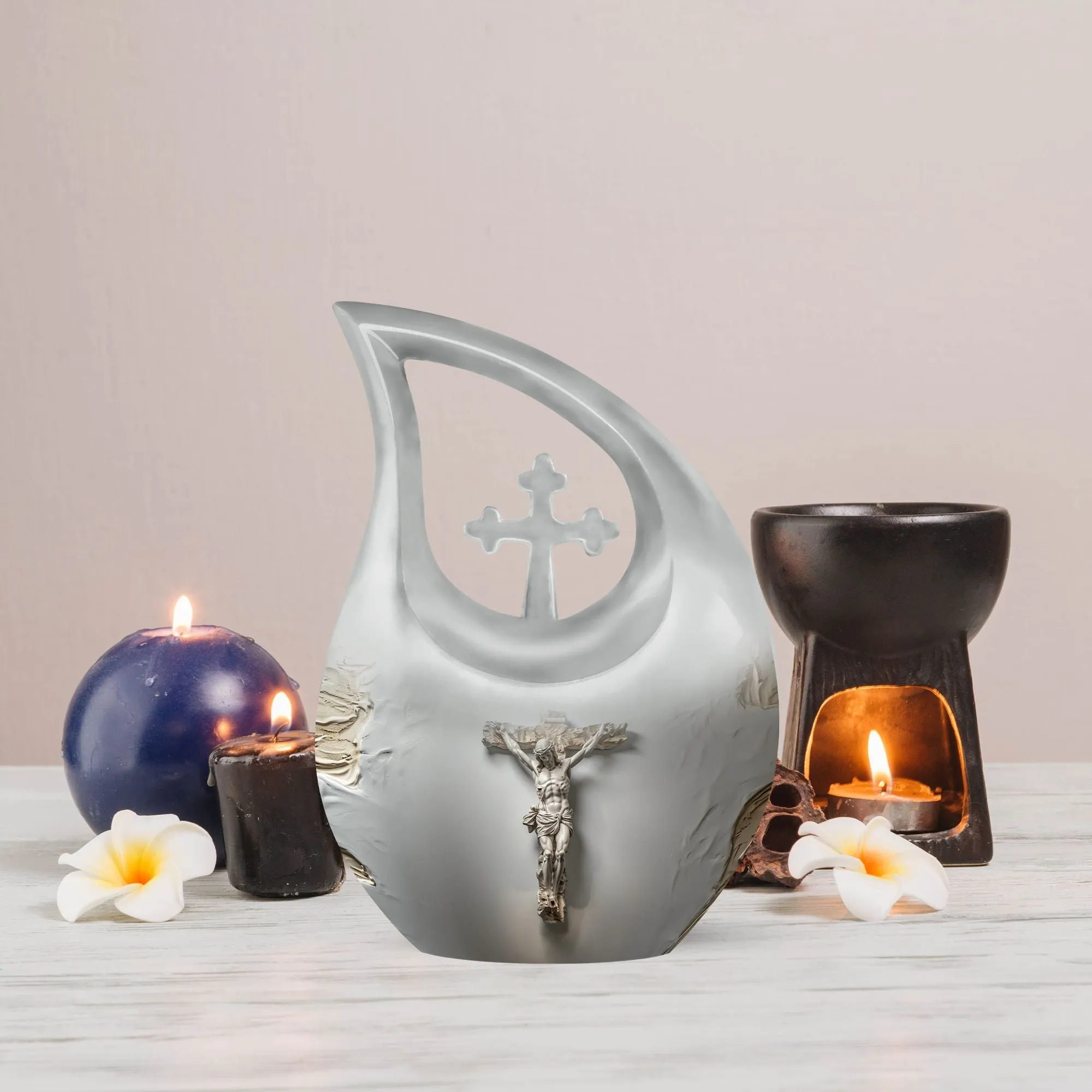 Jesus-Cross Drop: Memorial Small Urn for Human Ashes