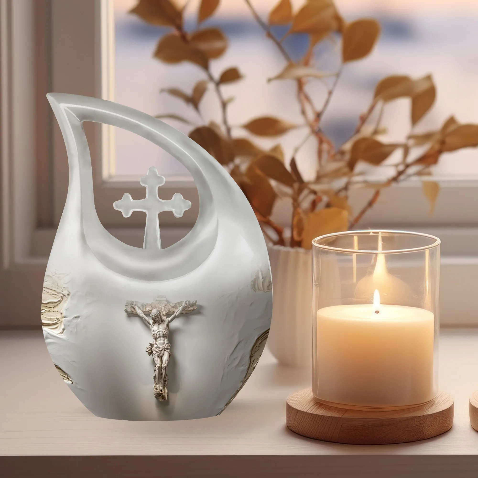 Jesus-Cross Drop: Memorial Small Urn for Human Ashes