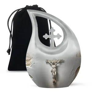 Jesus-Cross Drop: Memorial Small Urn for Human Ashes