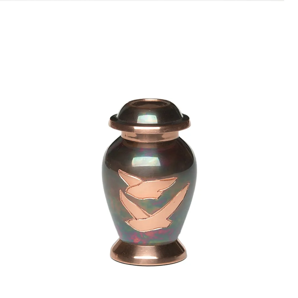 KEEPSAKE - Brass Urn -1958- Iridescent Copper Overlay