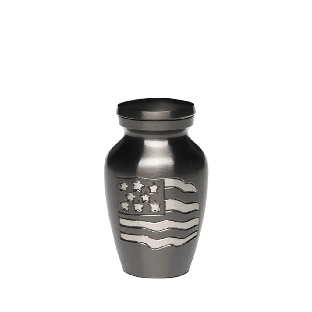 KEEPSAKE-Brass Urn -5-5000– GUN METAL with AMERICAN FLAG