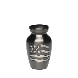 KEEPSAKE-Brass Urn -5-5000– GUN METAL with AMERICAN FLAG