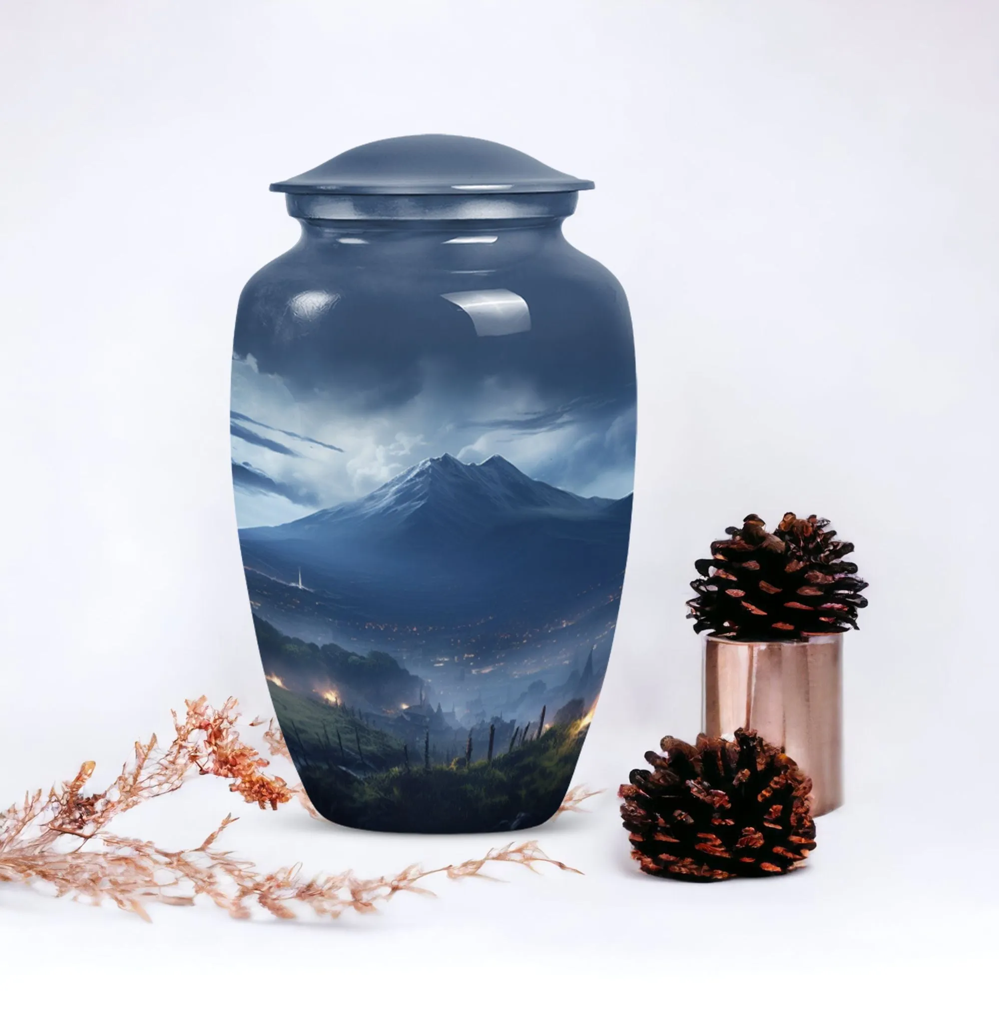 Landscape Cremation Container: Large Grey Burial Urn for Human Ashes