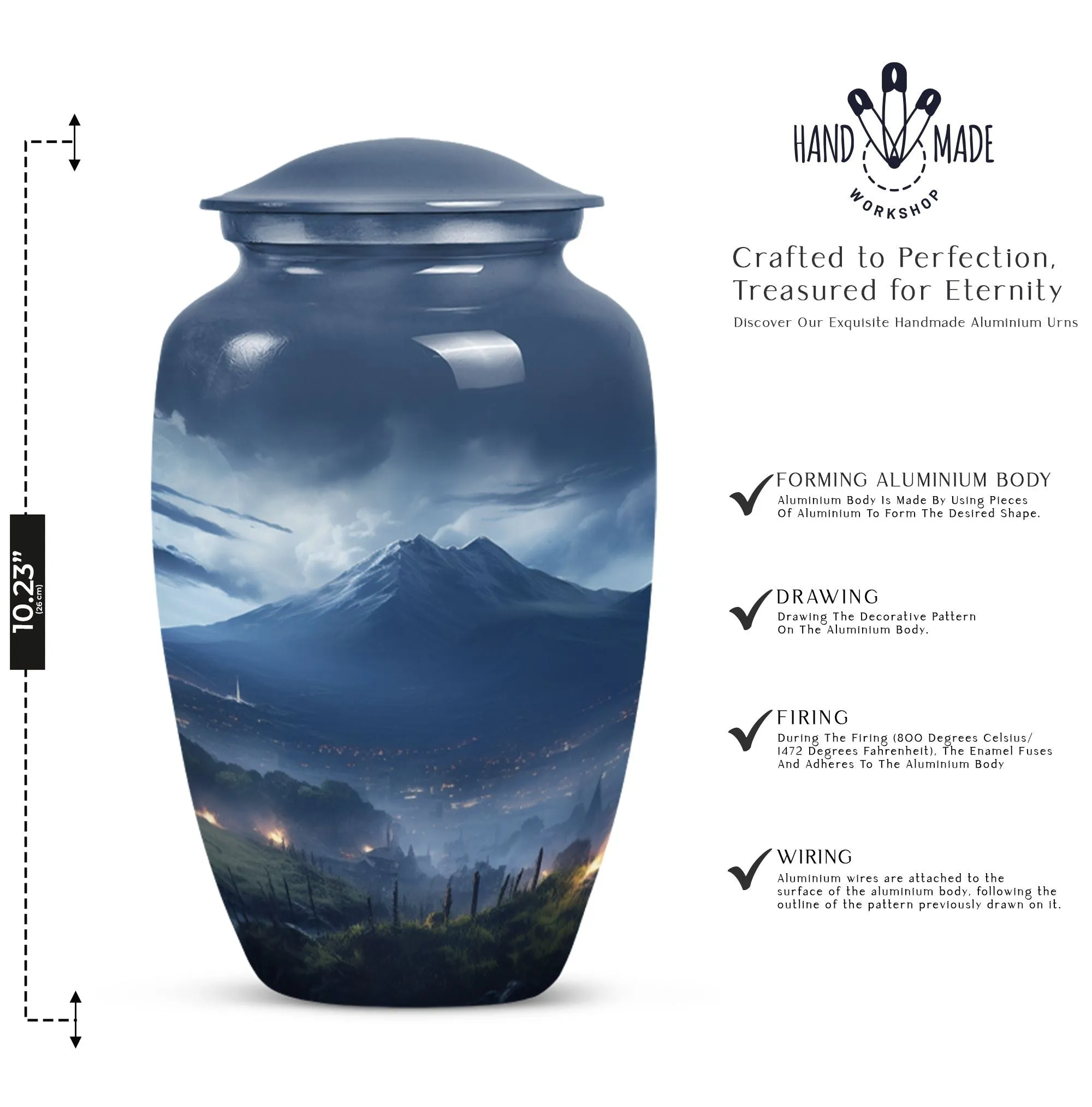 Landscape Cremation Container: Large Grey Burial Urn for Human Ashes