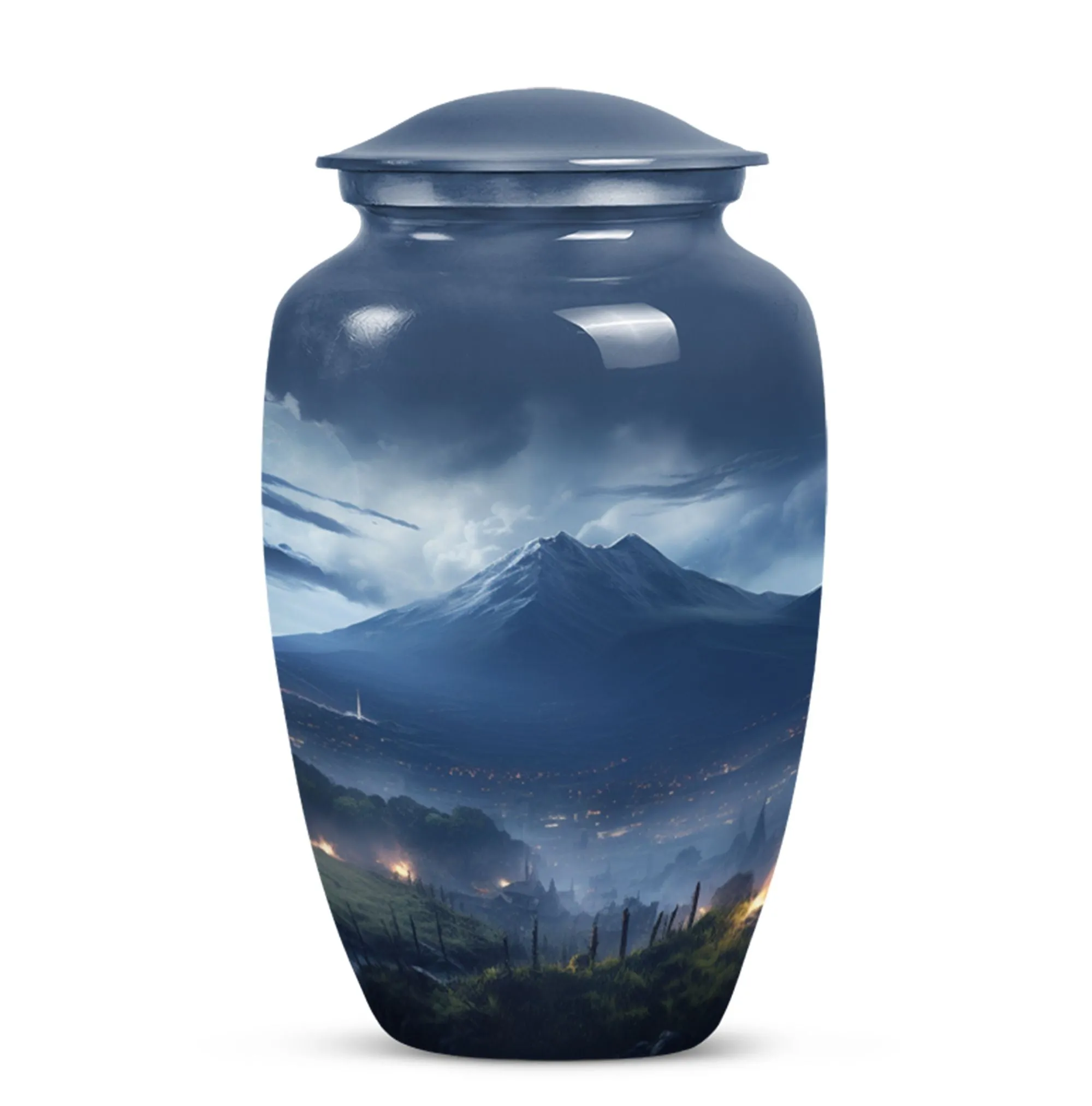 Landscape Cremation Container: Large Grey Burial Urn for Human Ashes