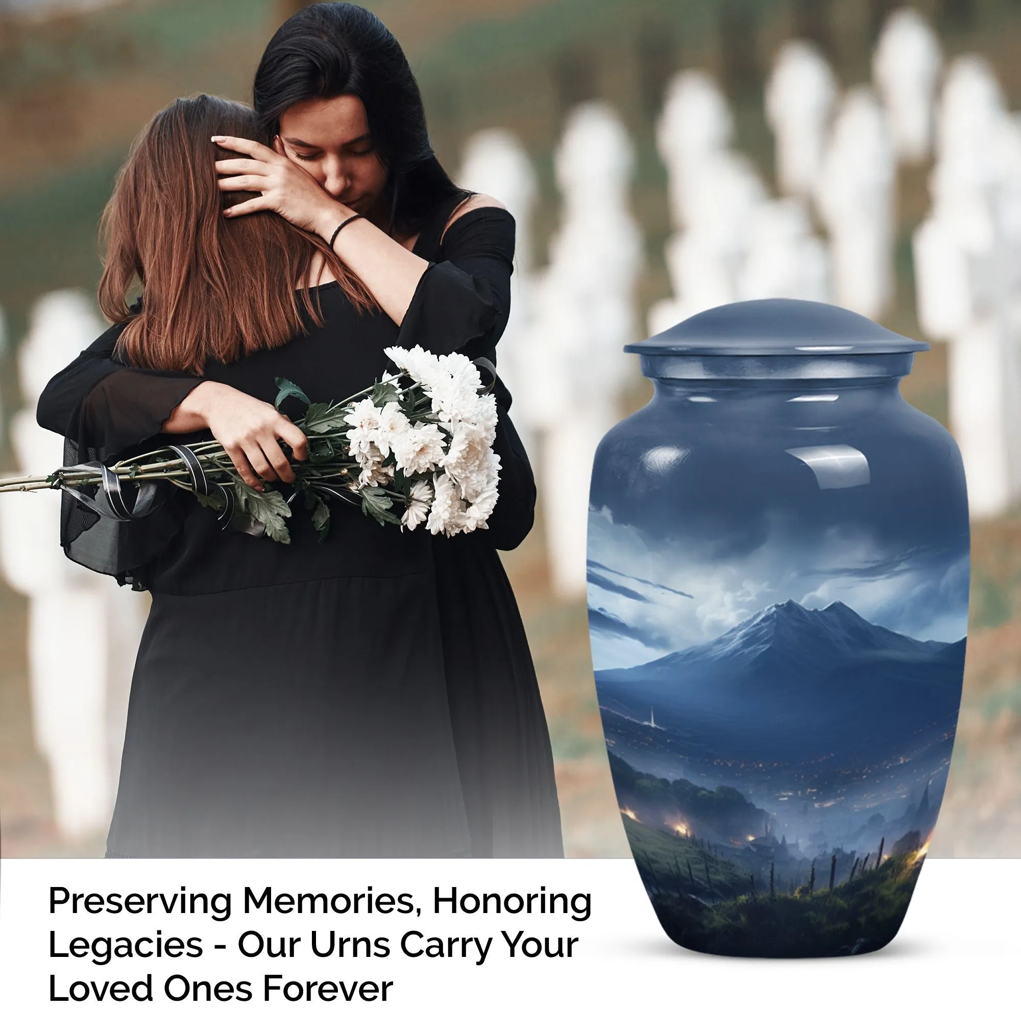 Landscape Cremation Container: Large Grey Burial Urn for Human Ashes