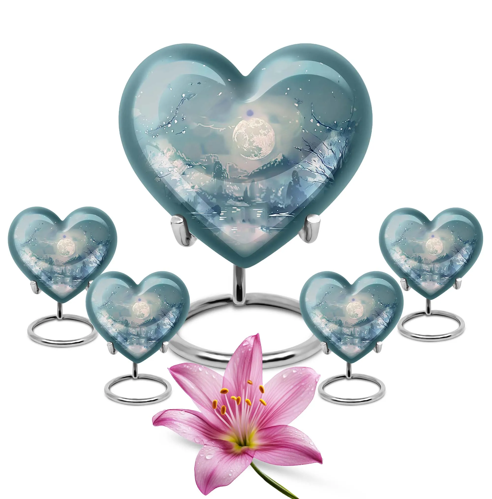 Lunar Urn: 10-Inch Heart Abstract Design Memorial for Adult Ashes