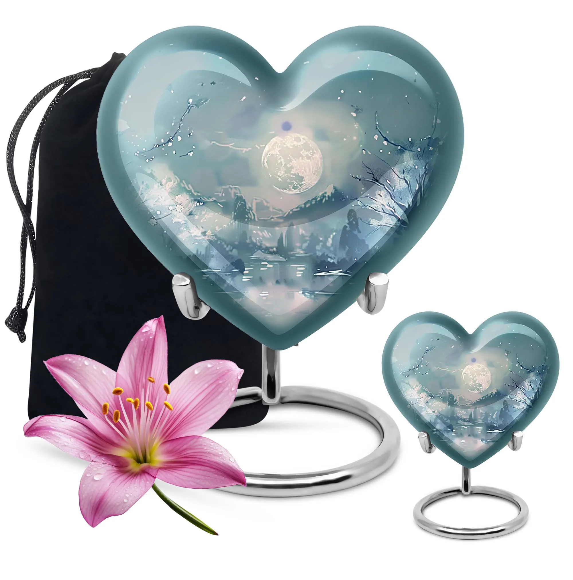 Lunar Urn: 10-Inch Heart Abstract Design Memorial for Adult Ashes