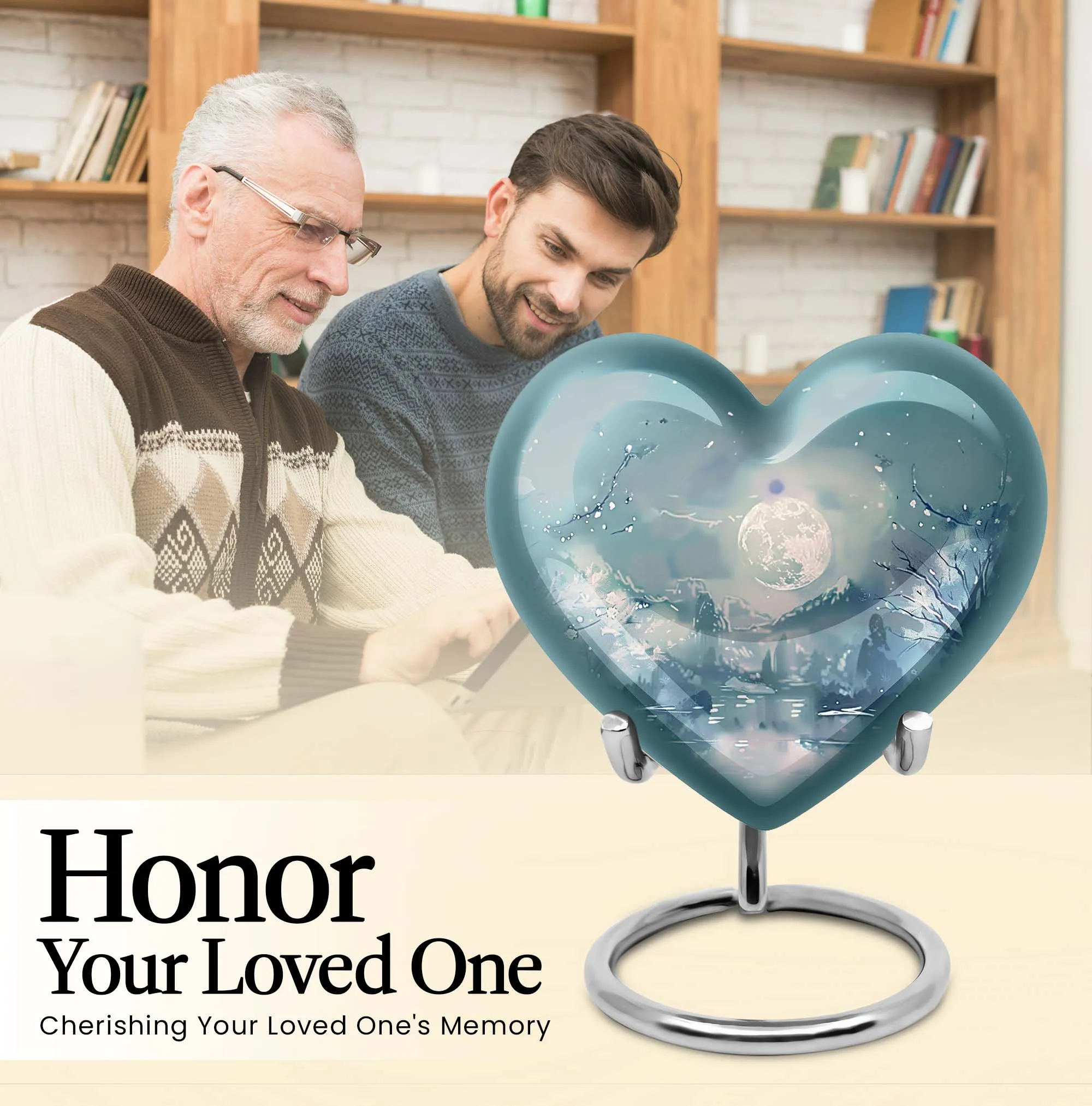 Lunar Urn: 10-Inch Heart Abstract Design Memorial for Adult Ashes