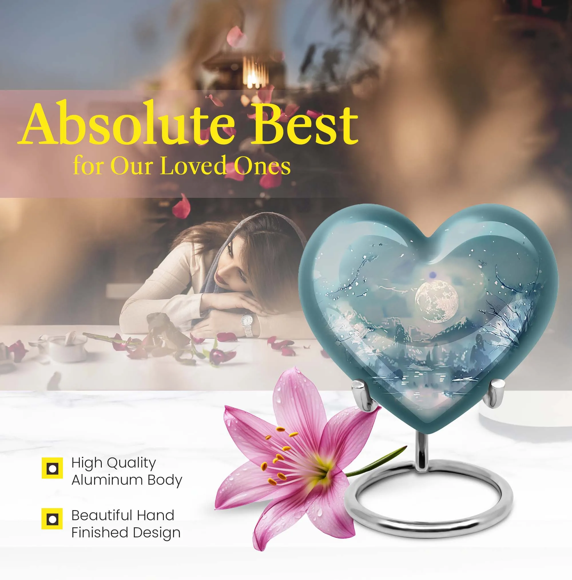 Lunar Urn: 10-Inch Heart Abstract Design Memorial for Adult Ashes