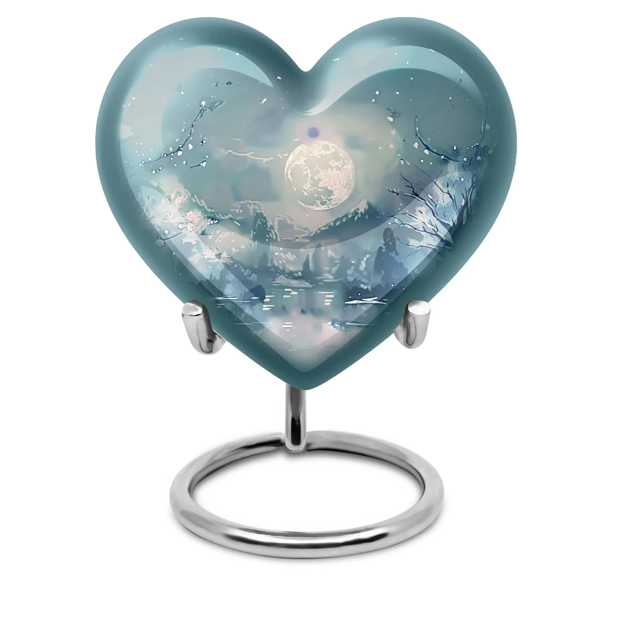 Lunar Urn: 10-Inch Heart Abstract Design Memorial for Adult Ashes