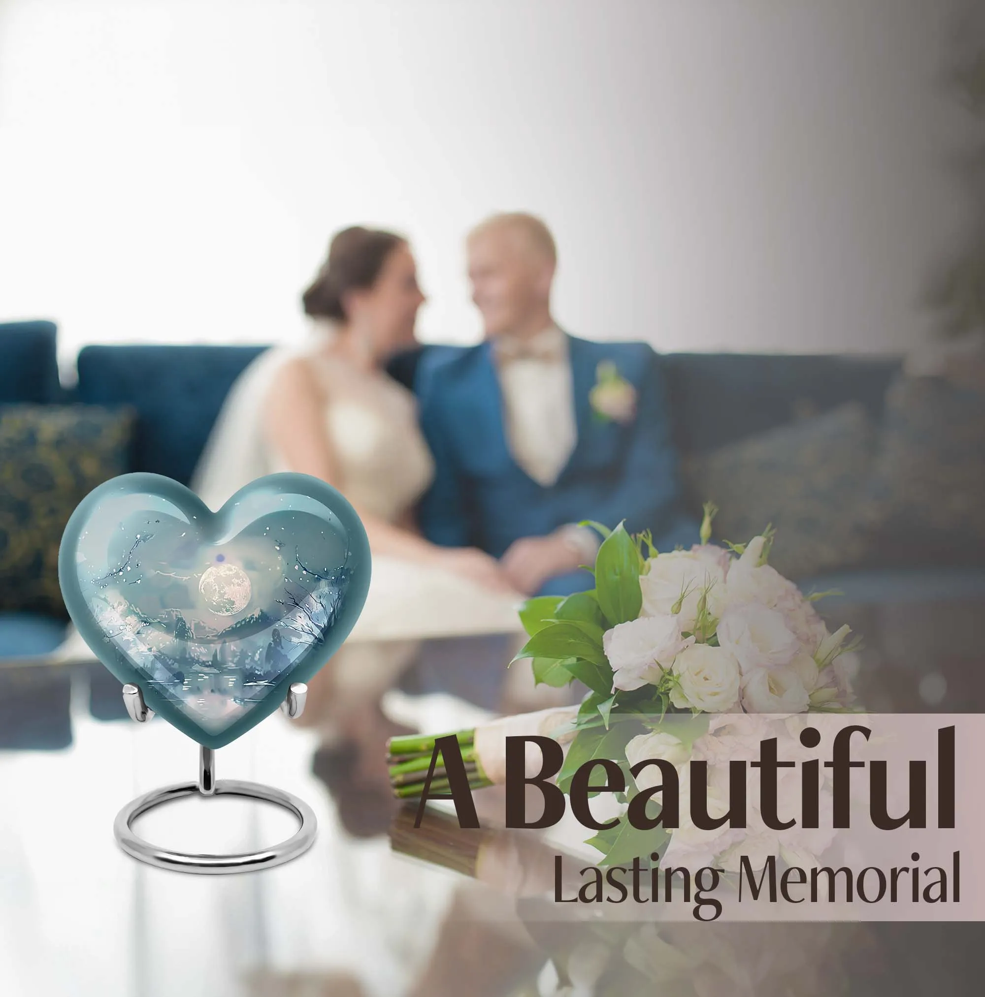 Lunar Urn: 10-Inch Heart Abstract Design Memorial for Adult Ashes