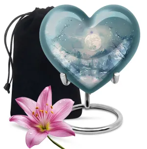 Lunar Urn: 10-Inch Heart Abstract Design Memorial for Adult Ashes