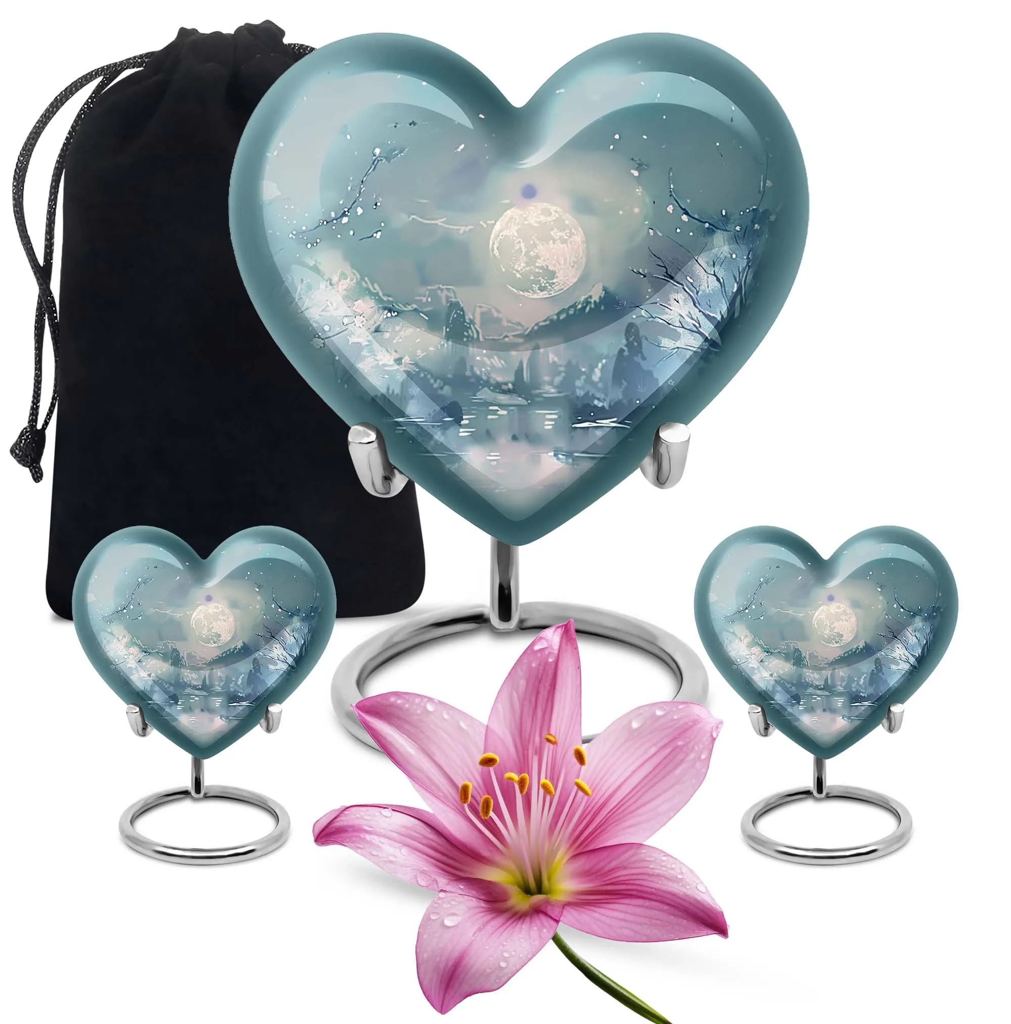 Lunar Urn: 10-Inch Heart Abstract Design Memorial for Adult Ashes