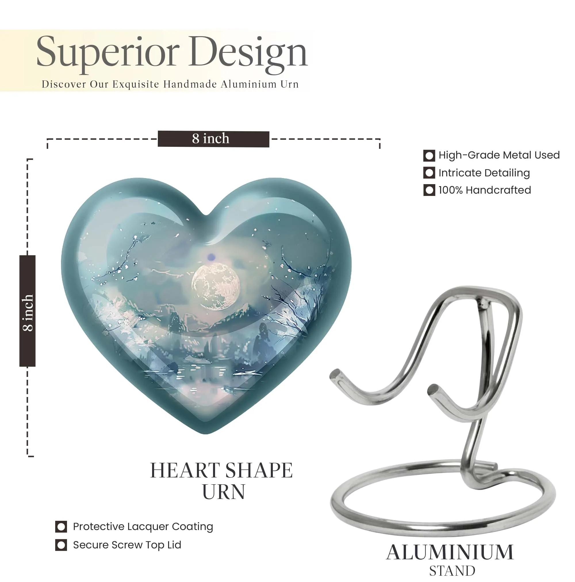 Lunar Urn: 10-Inch Heart Abstract Design Memorial for Adult Ashes
