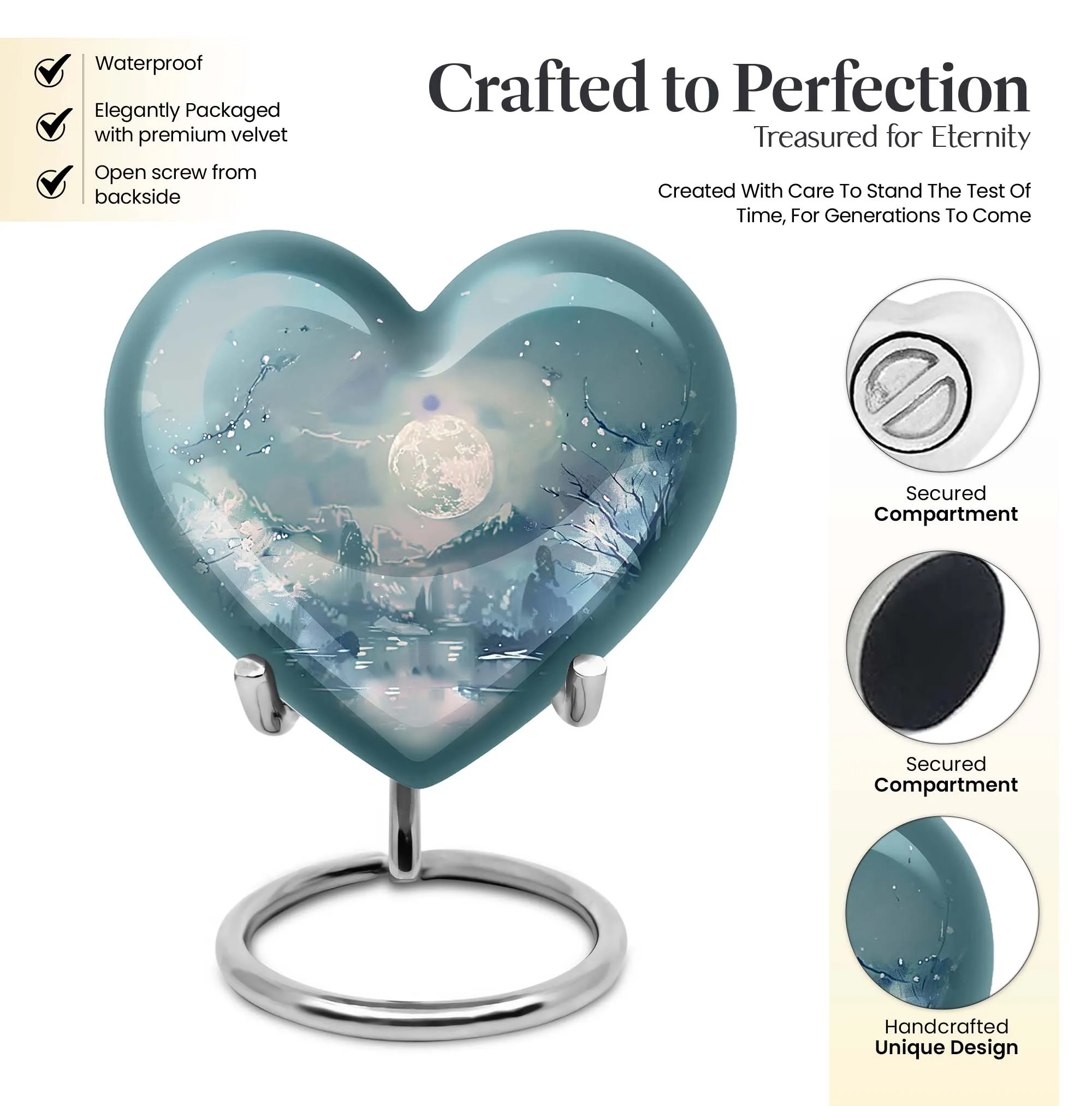 Lunar Urn: 10-Inch Heart Abstract Design Memorial for Adult Ashes