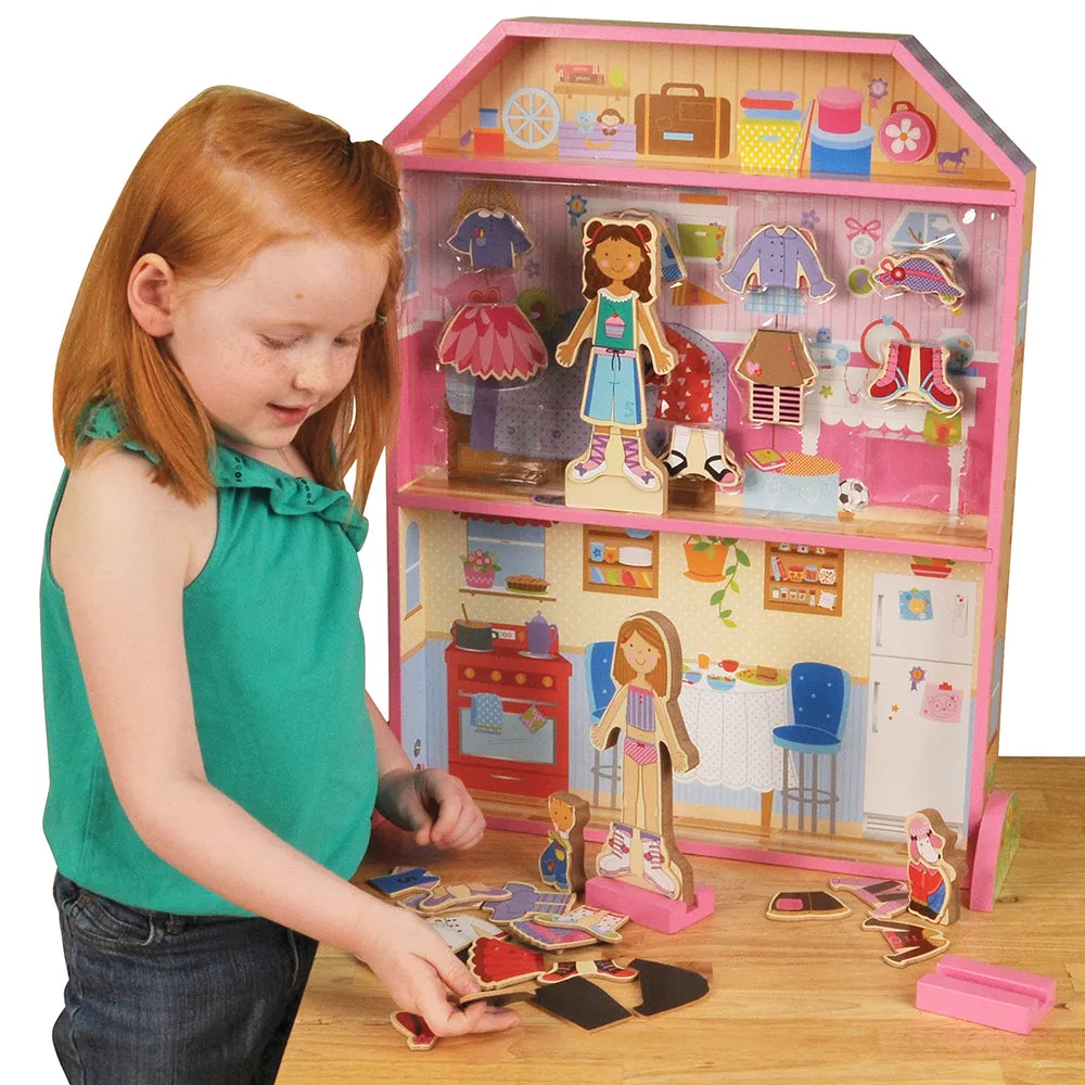 Magnetic Dress-Up Dollhouse with 60 Pieces