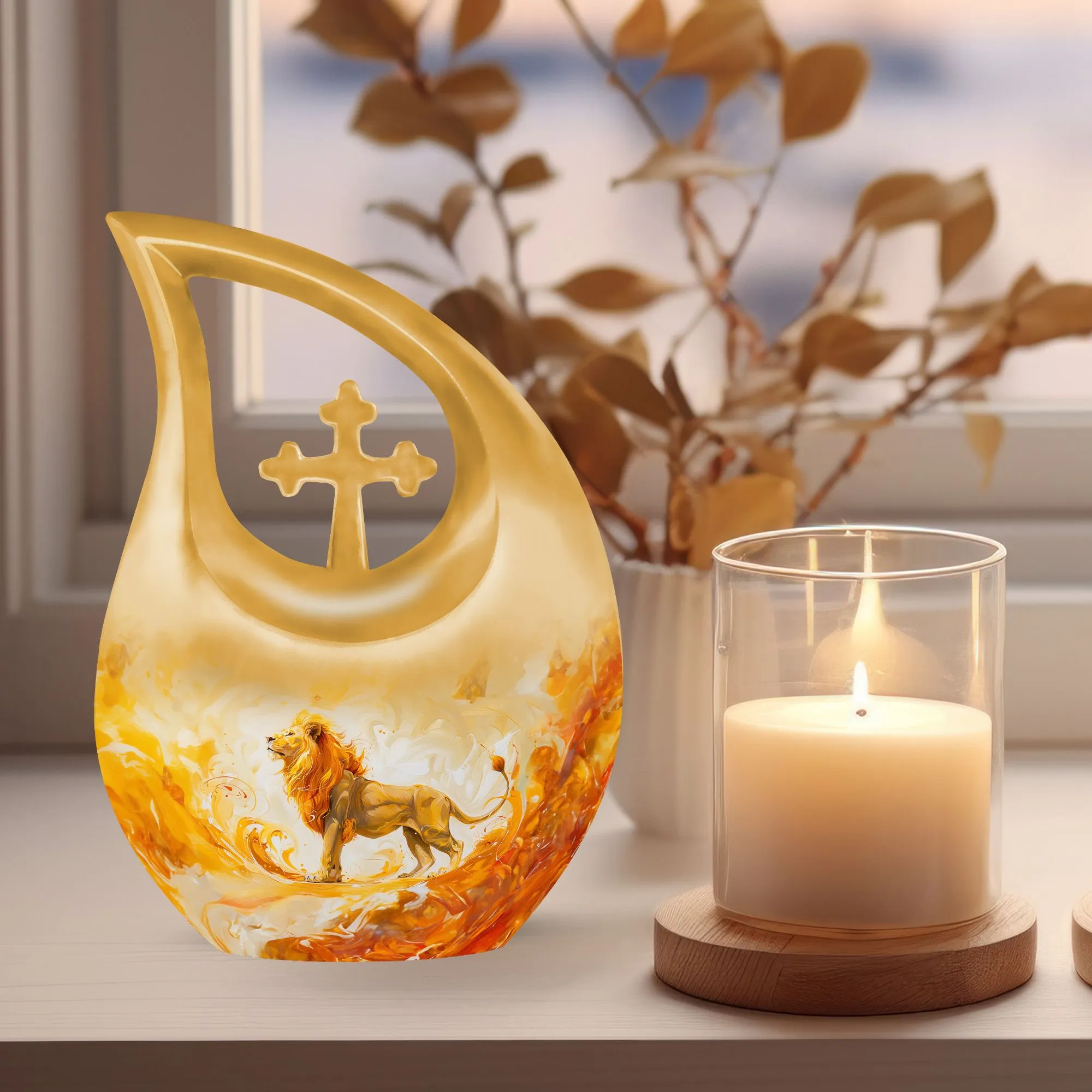 Memorial Lion Urn - Memorial Urn for Adult Human Ashes