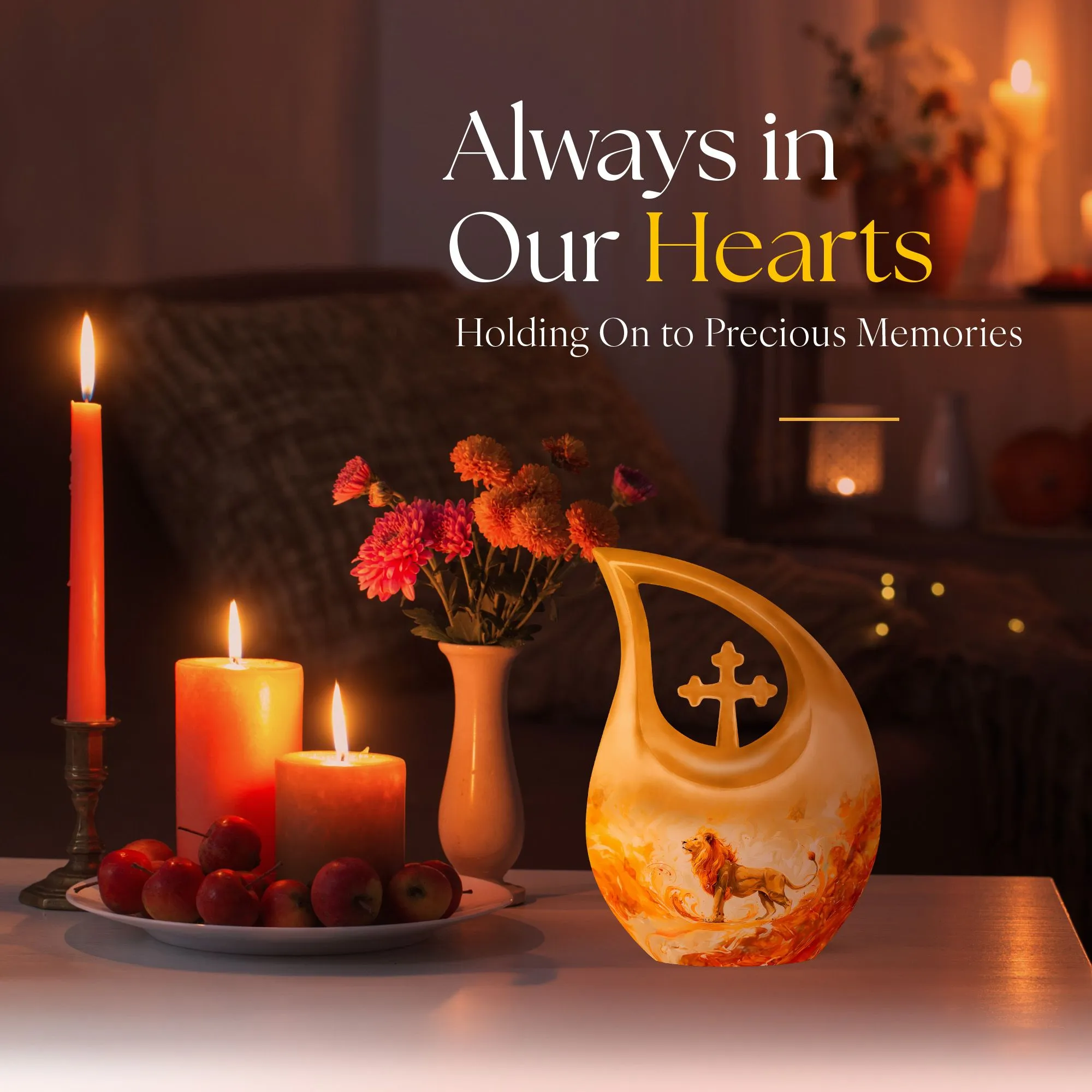 Memorial Lion Urn - Memorial Urn for Adult Human Ashes
