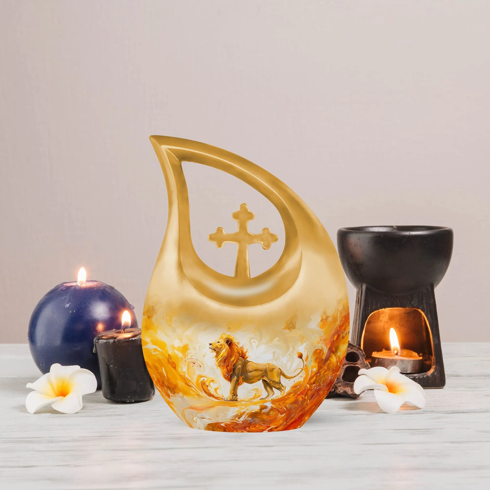 Memorial Lion Urn - Memorial Urn for Adult Human Ashes