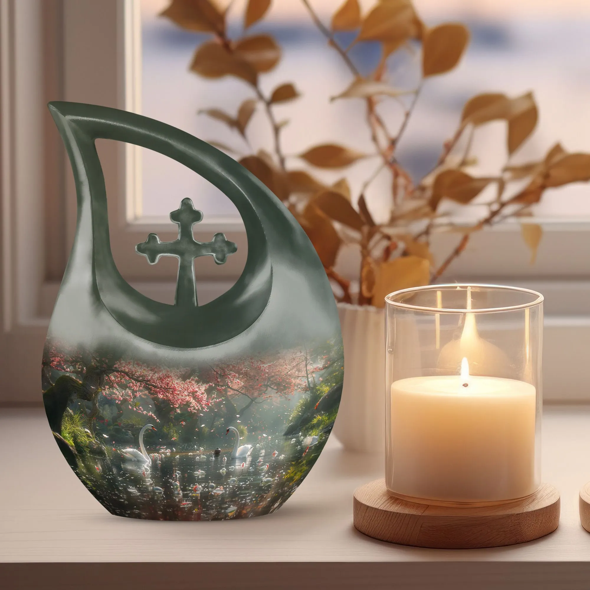 Memory Keeper Springtime Swan Reflection Cremation Urn