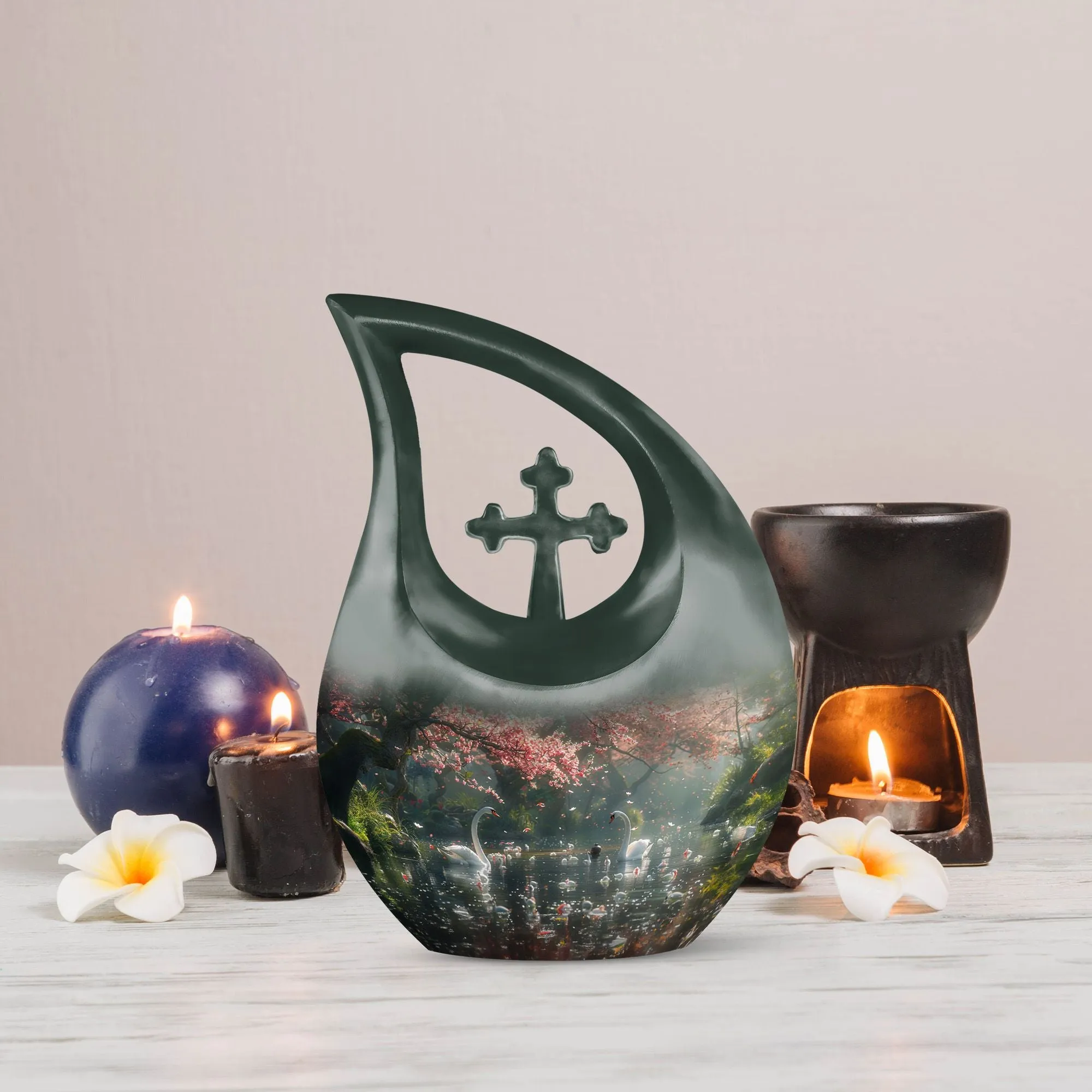 Memory Keeper Springtime Swan Reflection Cremation Urn