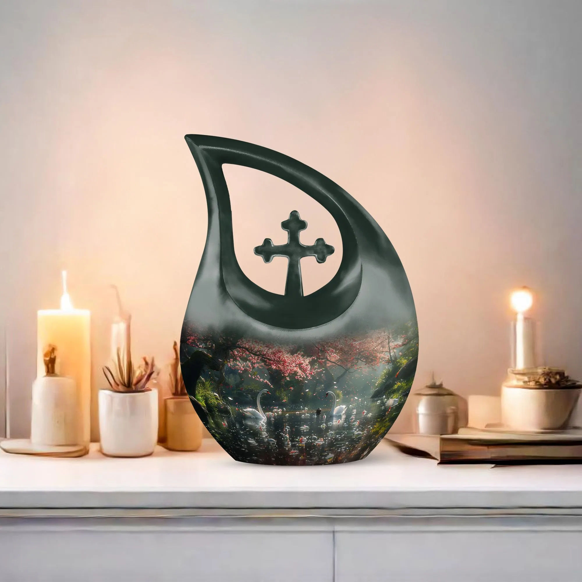Memory Keeper Springtime Swan Reflection Cremation Urn