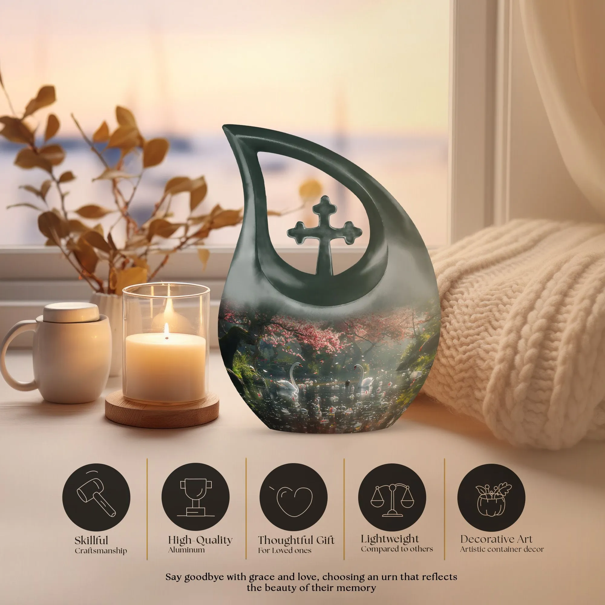 Memory Keeper Springtime Swan Reflection Cremation Urn